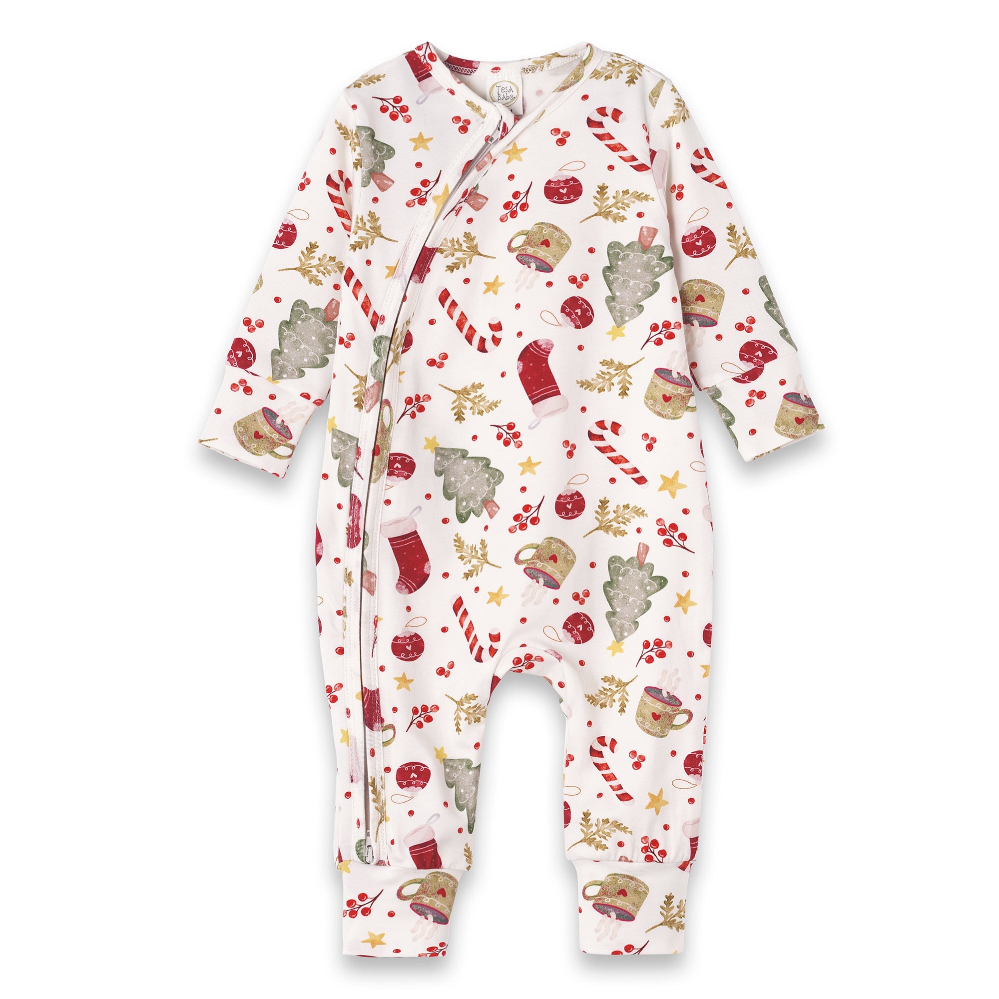 Bamboo Holiday Baby Zip Romper – Christmas One-piece Pajamas - Noel