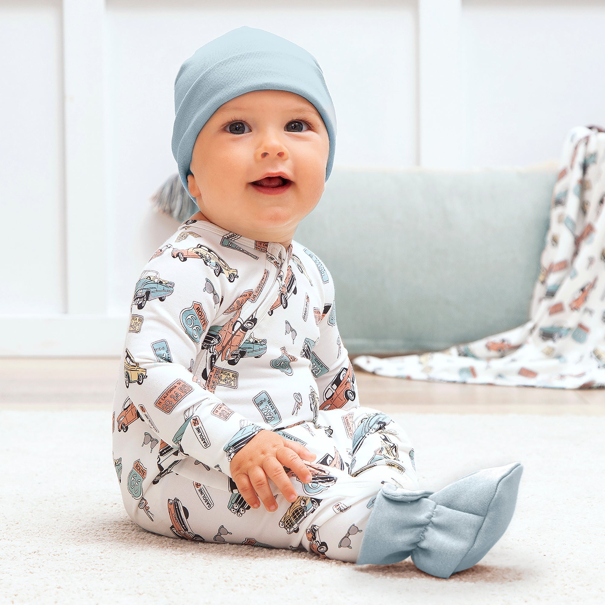 Baby Zipper Romper – Bamboo Route 66 Classic Car Print