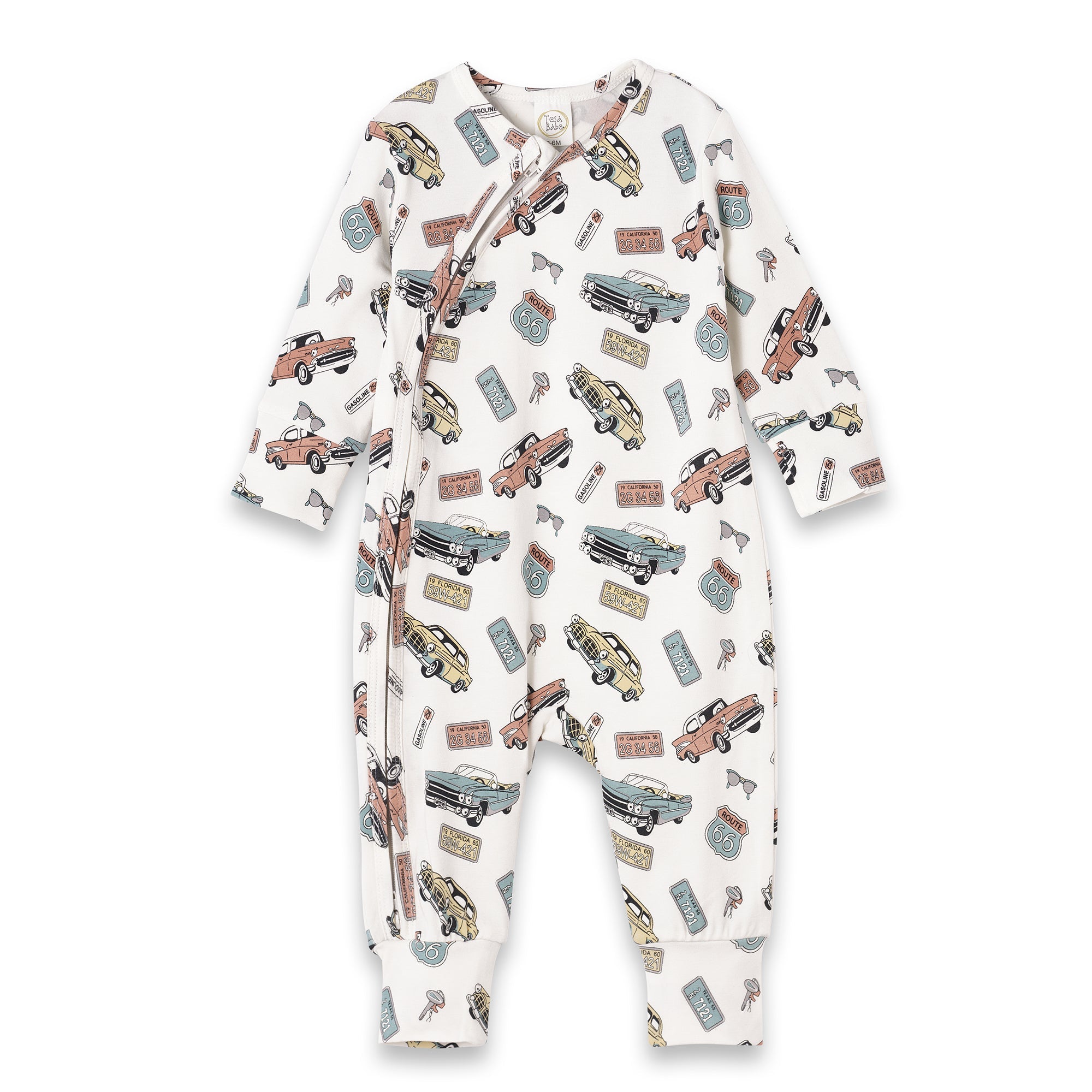 Baby Zipper Romper – Bamboo Route 66 Classic Car Print