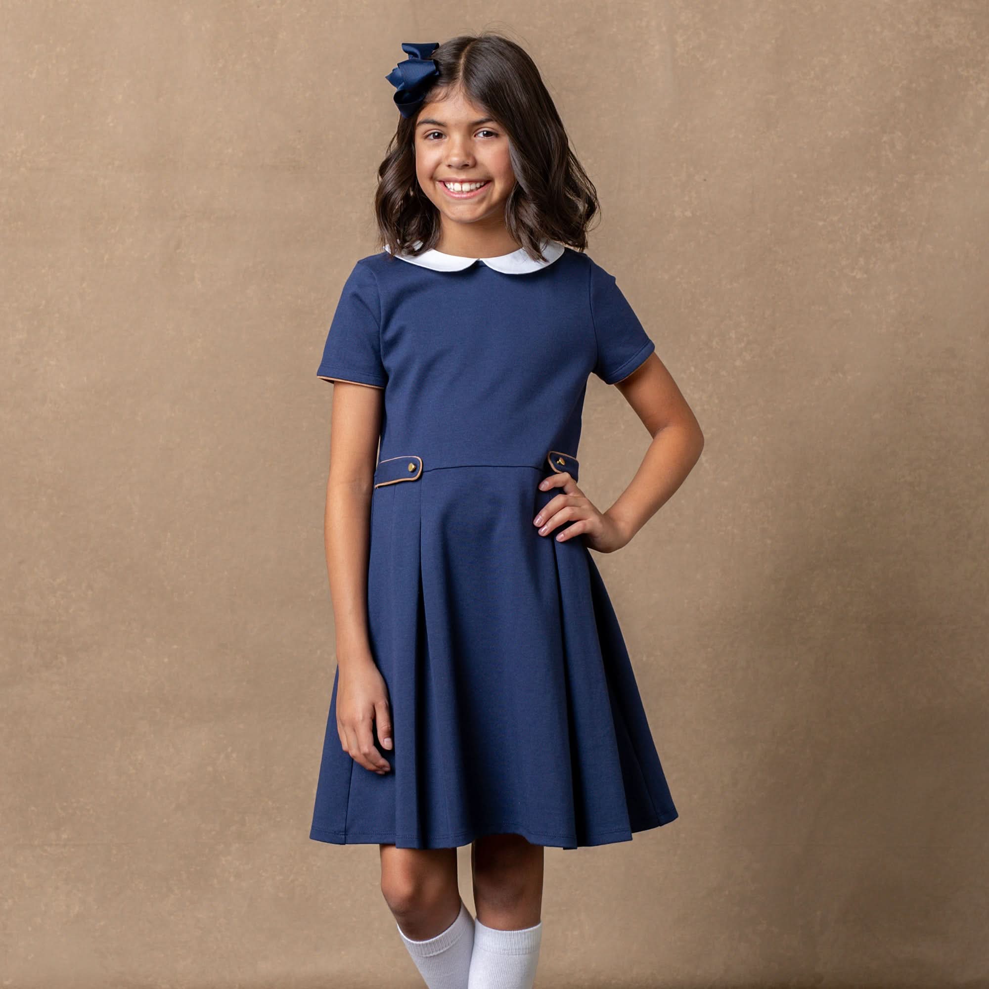 Pleated Ponte Dress With Collar - Baby
