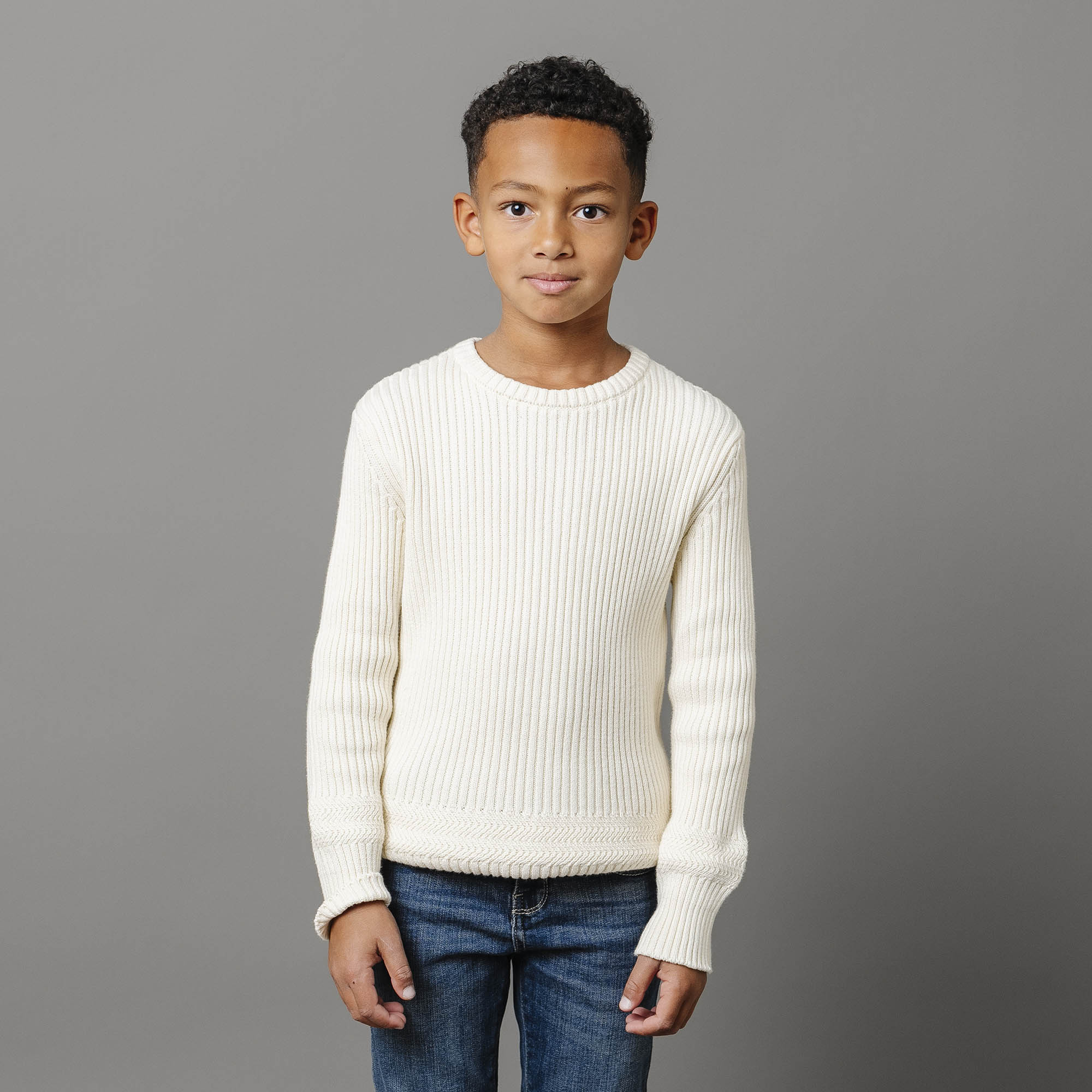 Organic Herringbone Detail Crew Neck Sweater - Baby