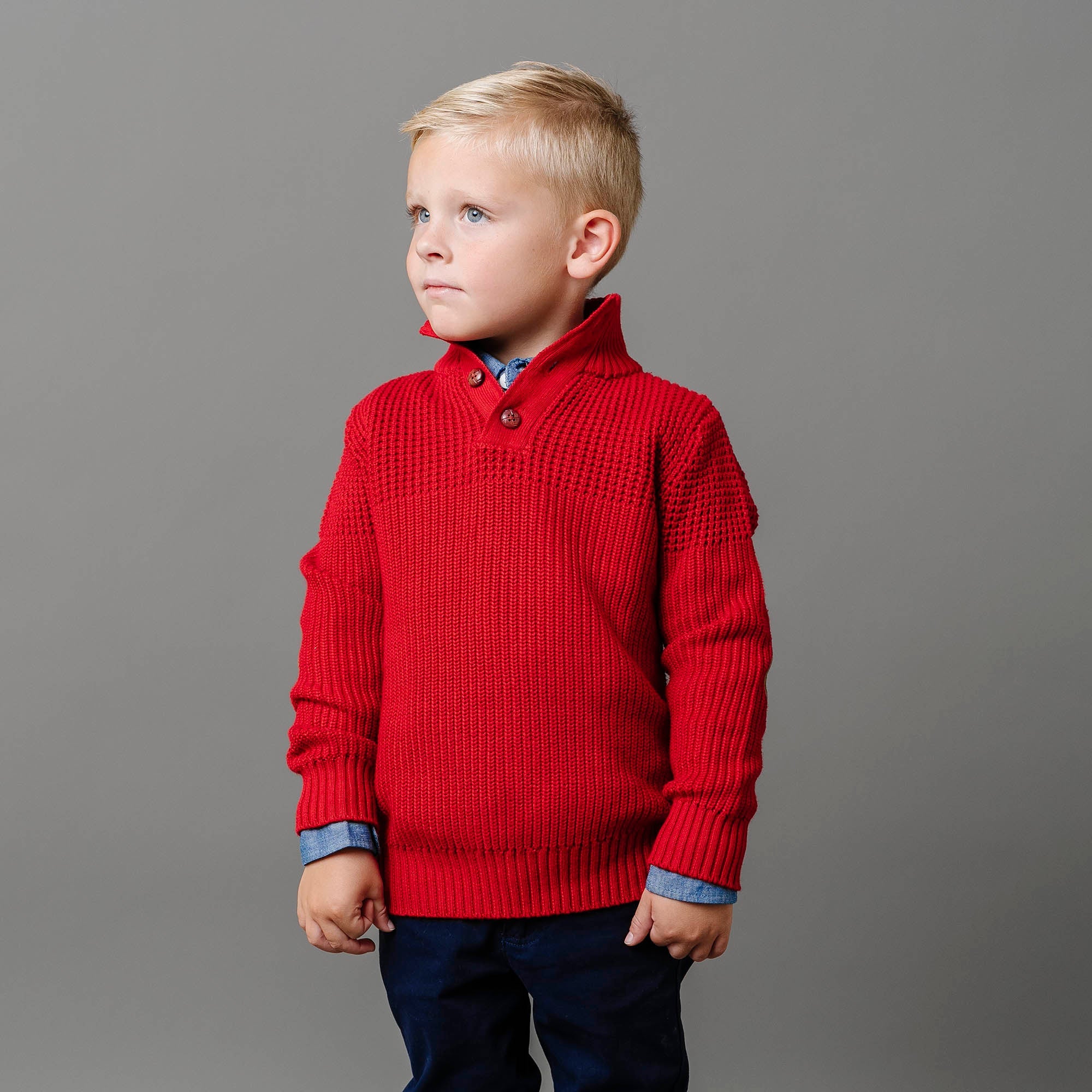 Organic Mix Stitch Mock Neck Sweater With Elbow Patches - Baby