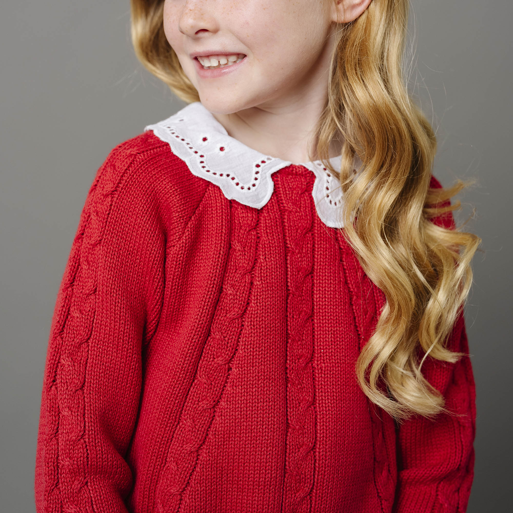 Organic Eyelet Collar Cable Sweater