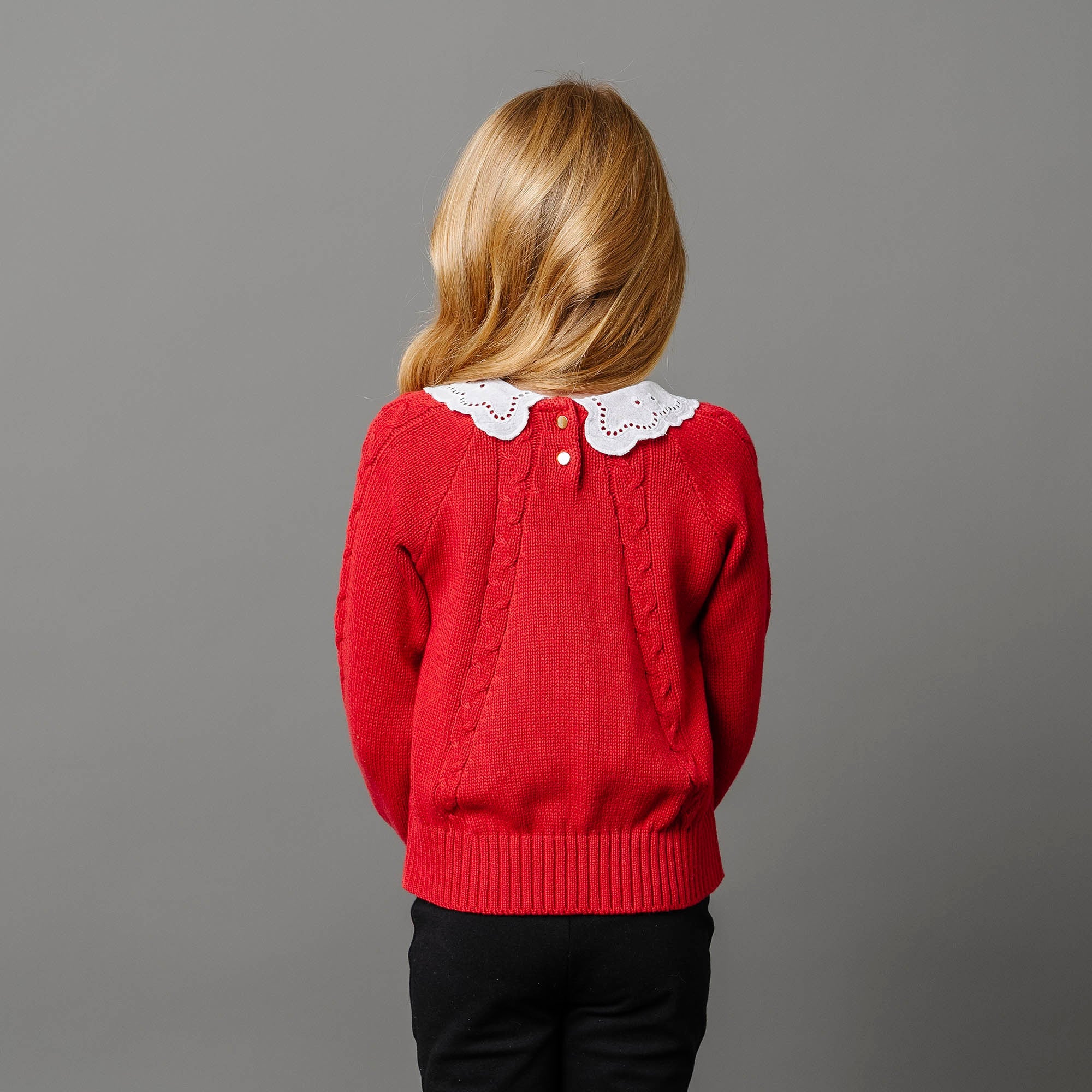 Organic Eyelet Collar Cable Sweater