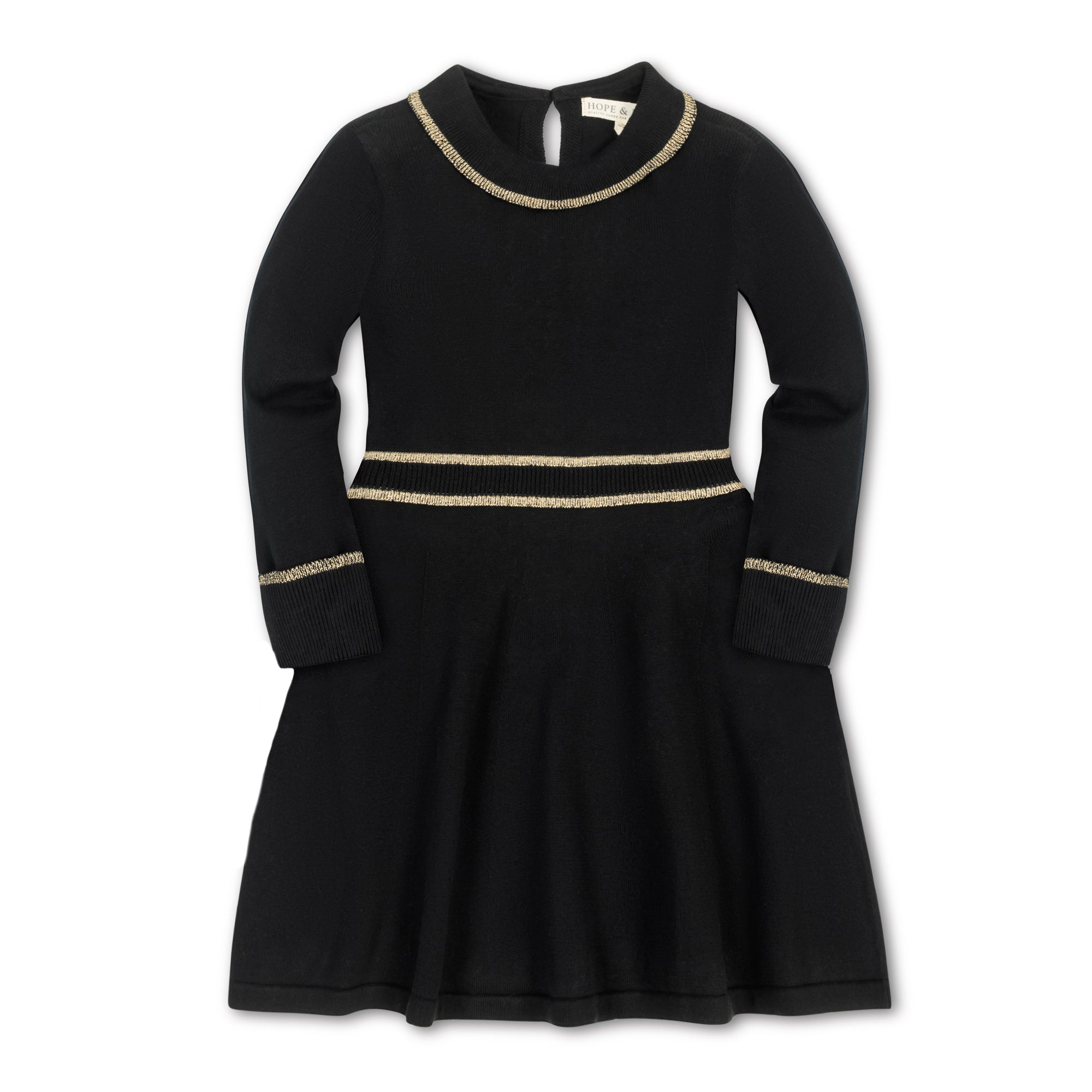 Hope & Henry Black Organic Ruffle Collar Sweater Dress