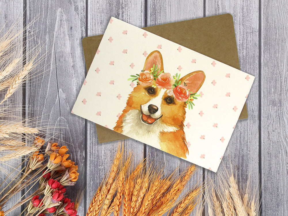 Dogs With Floral Crowns - 36 Pack Assorted Greeting Cards For All Occasions - 9 Design