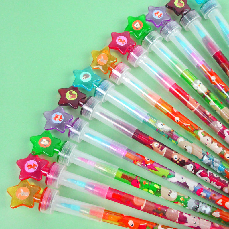 Woodland Animals Stackable Crayon With Stamper Topper