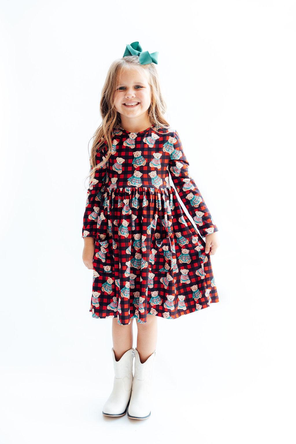 Christmas Bears L/s Pocket Twirl Dress