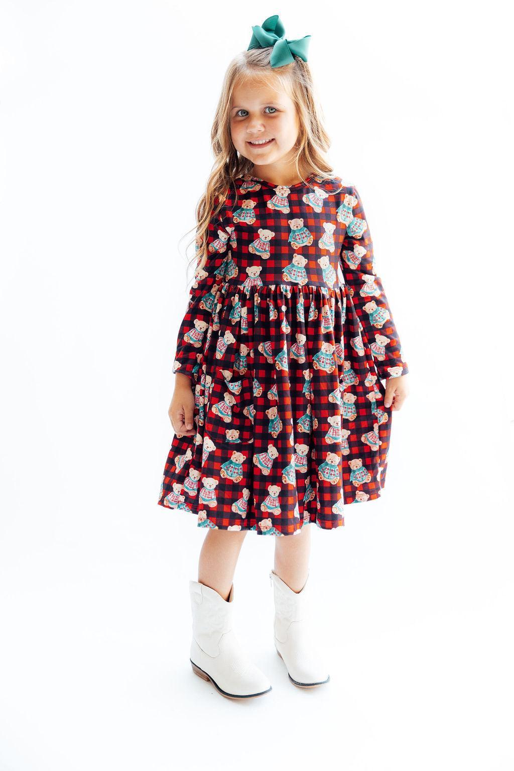 Christmas Bears L/s Pocket Twirl Dress