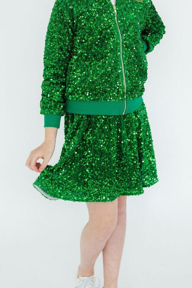 Kelly Green Velvet Sequin Twirl Skort