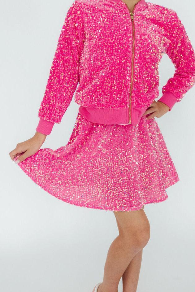 Pink Velvet Sequin Twirl Skort