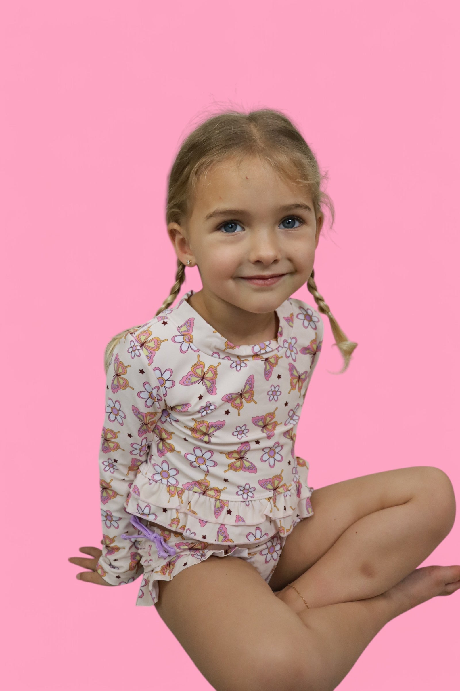 Blossomin’ Butterfly Dream 2-piece Rash Guard Ruffle Swim Suit