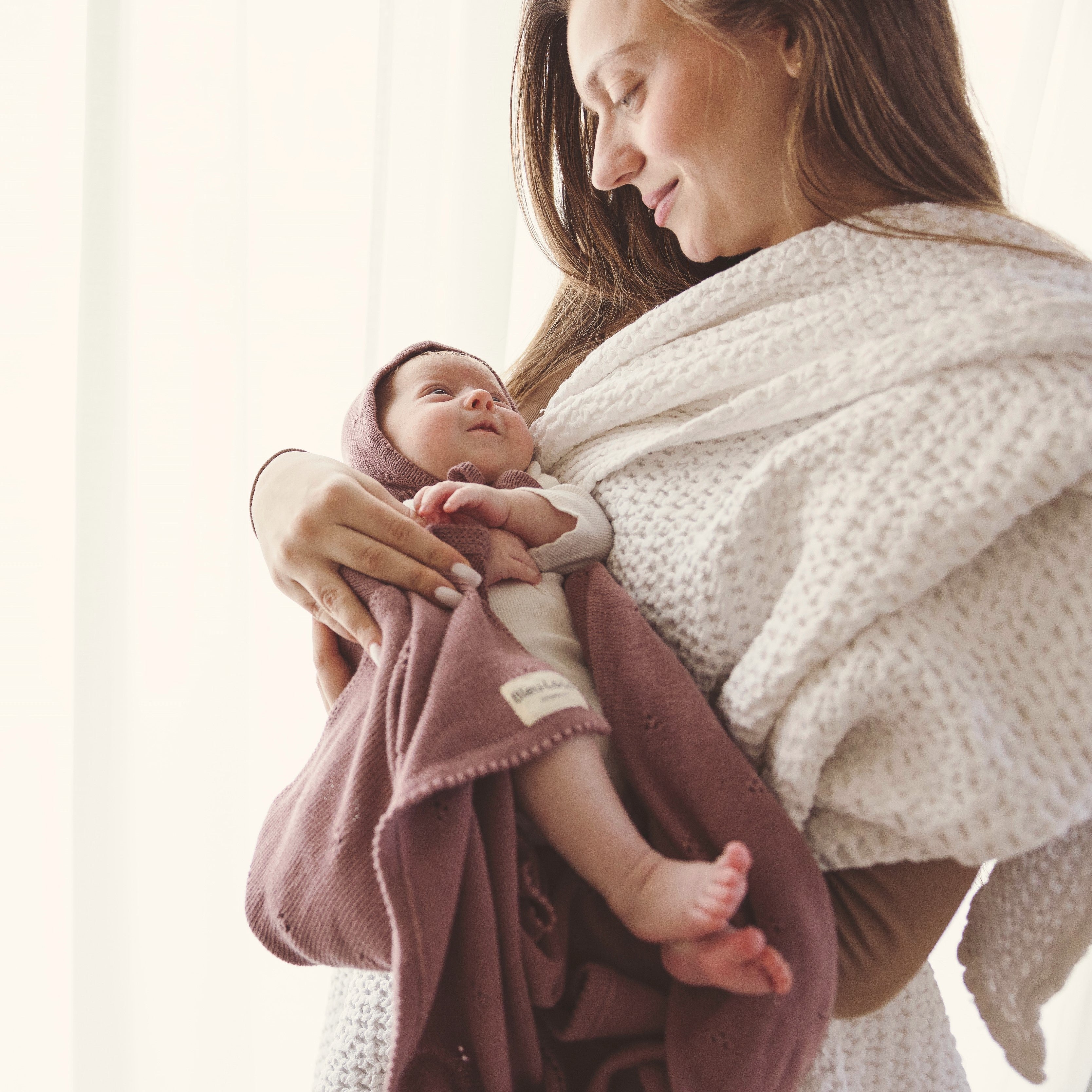 Organic Pointelle Swaddle Blanket + Hat Gift Set by Bleu La La