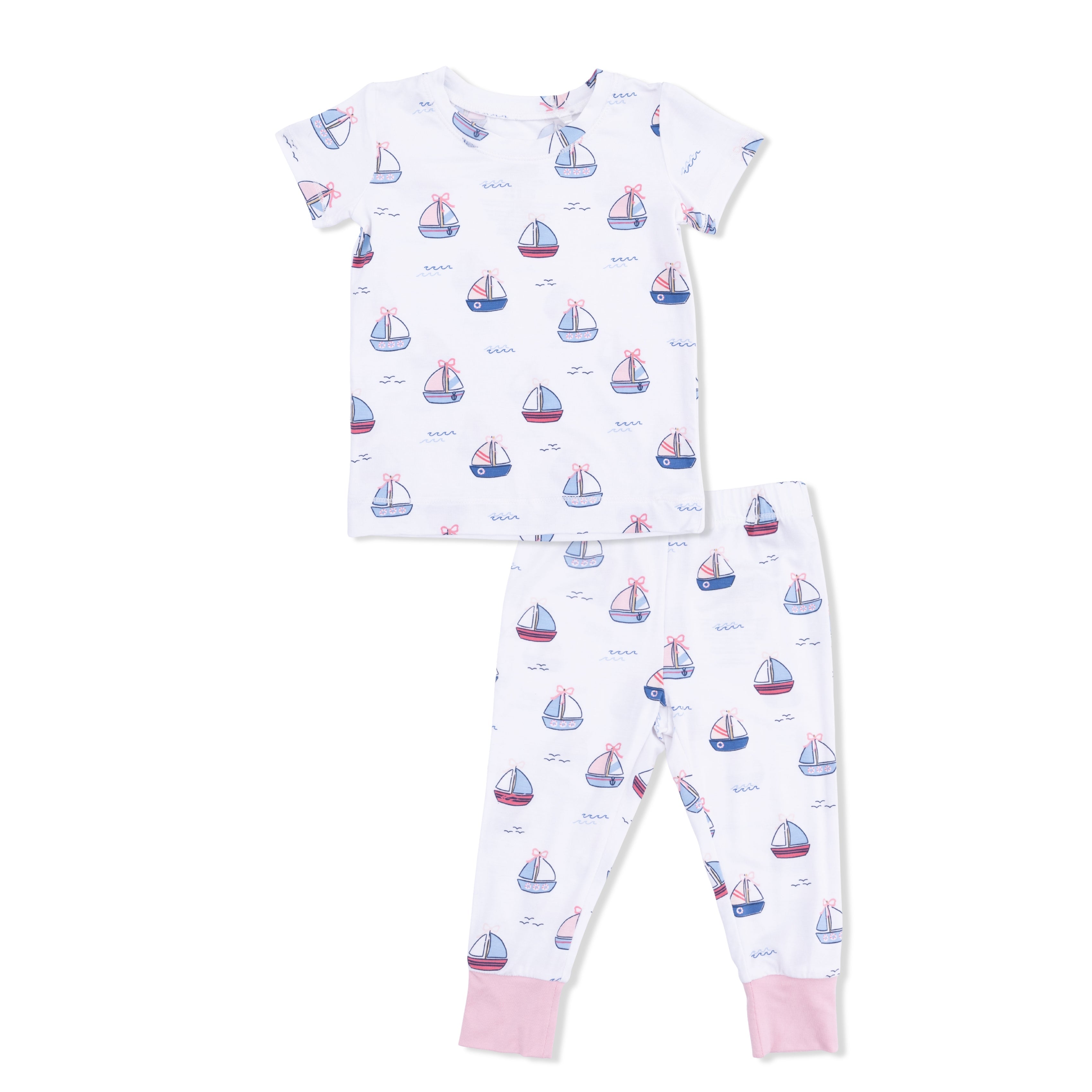 Bubbly Sailboats Pink - Short Sleeve Loungewear Set