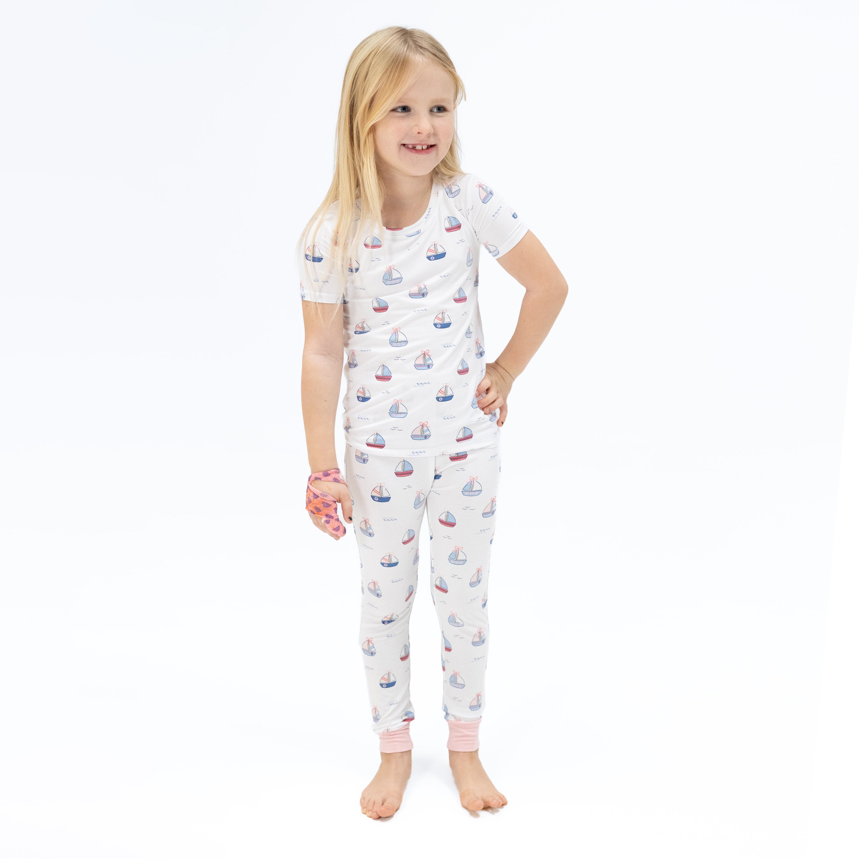 Bubbly Sailboats Pink - Short Sleeve Loungewear Set