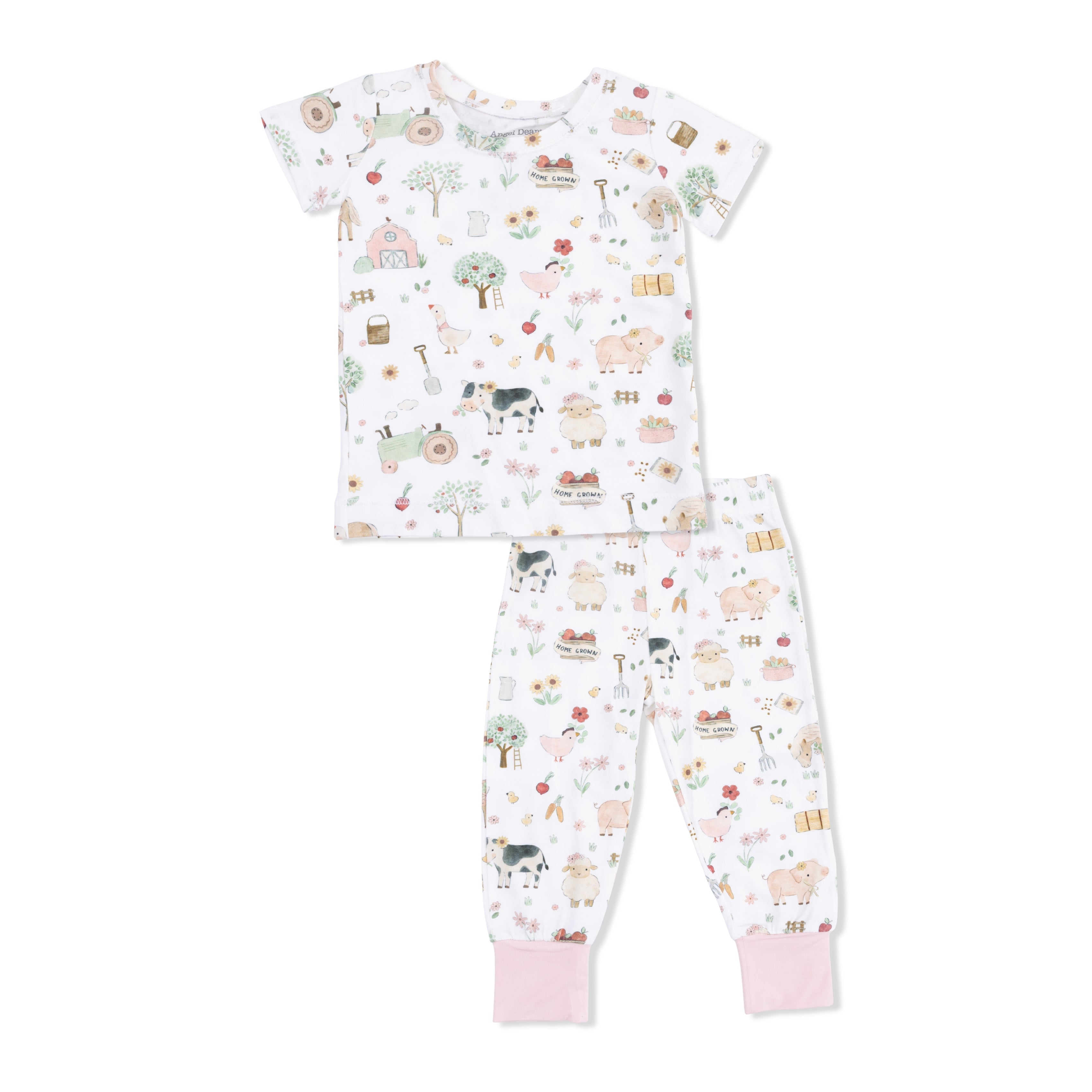 Cute Farm Animals Pink - Short Sleeve Loungewear Set