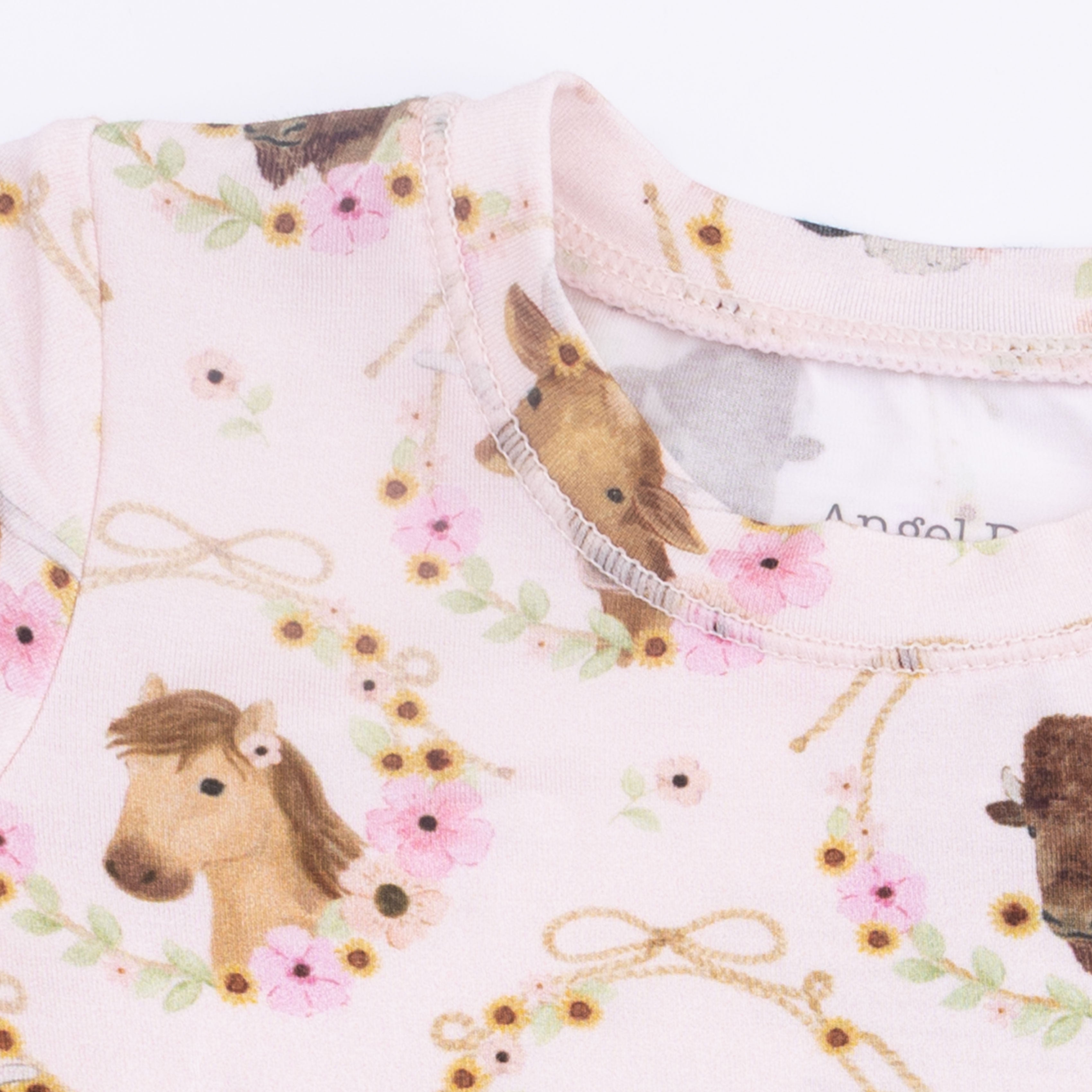 Farm Animals Floral Cameos Pink - Short Sleeve Loungewear Set