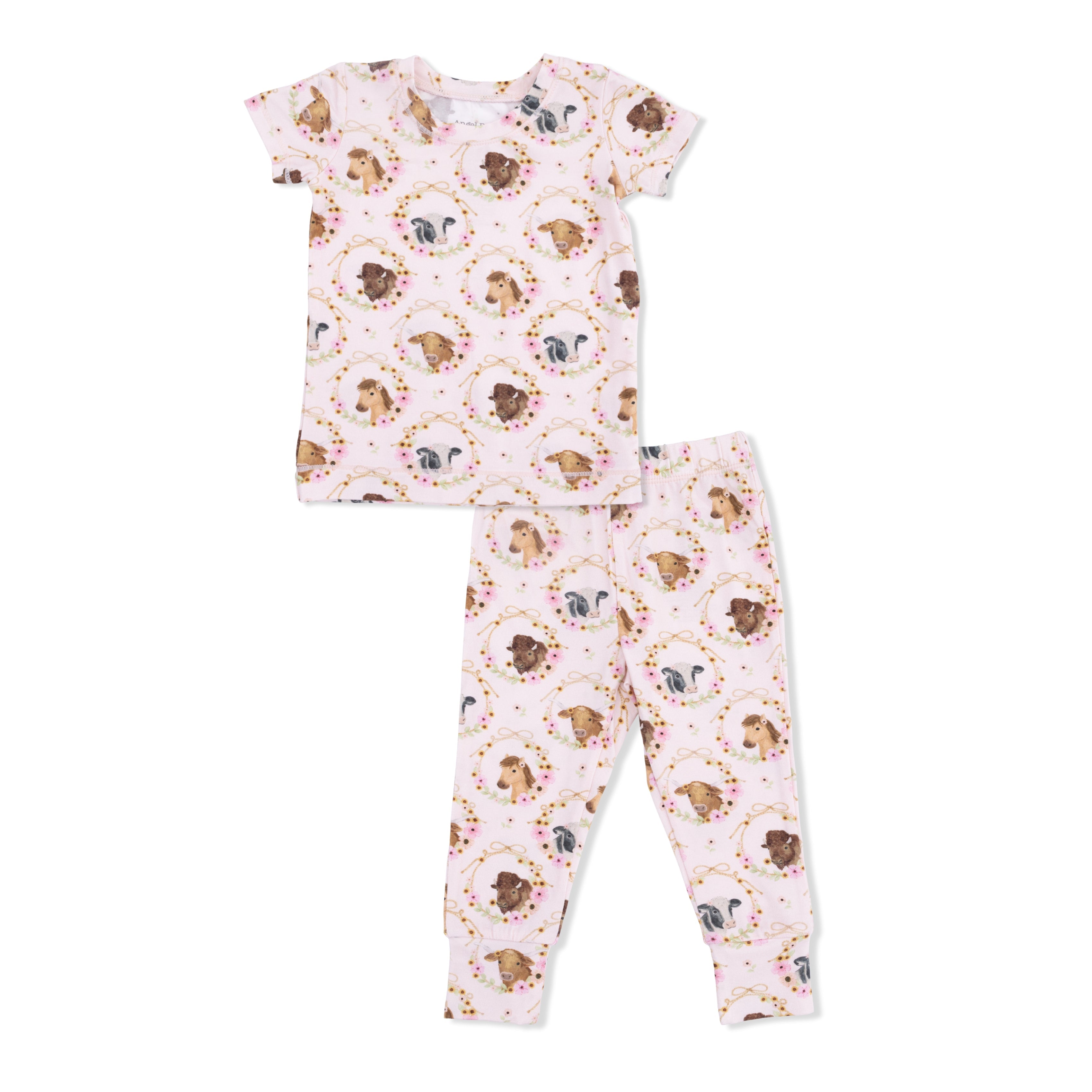 Farm Animals Floral Cameos Pink - Short Sleeve Loungewear Set