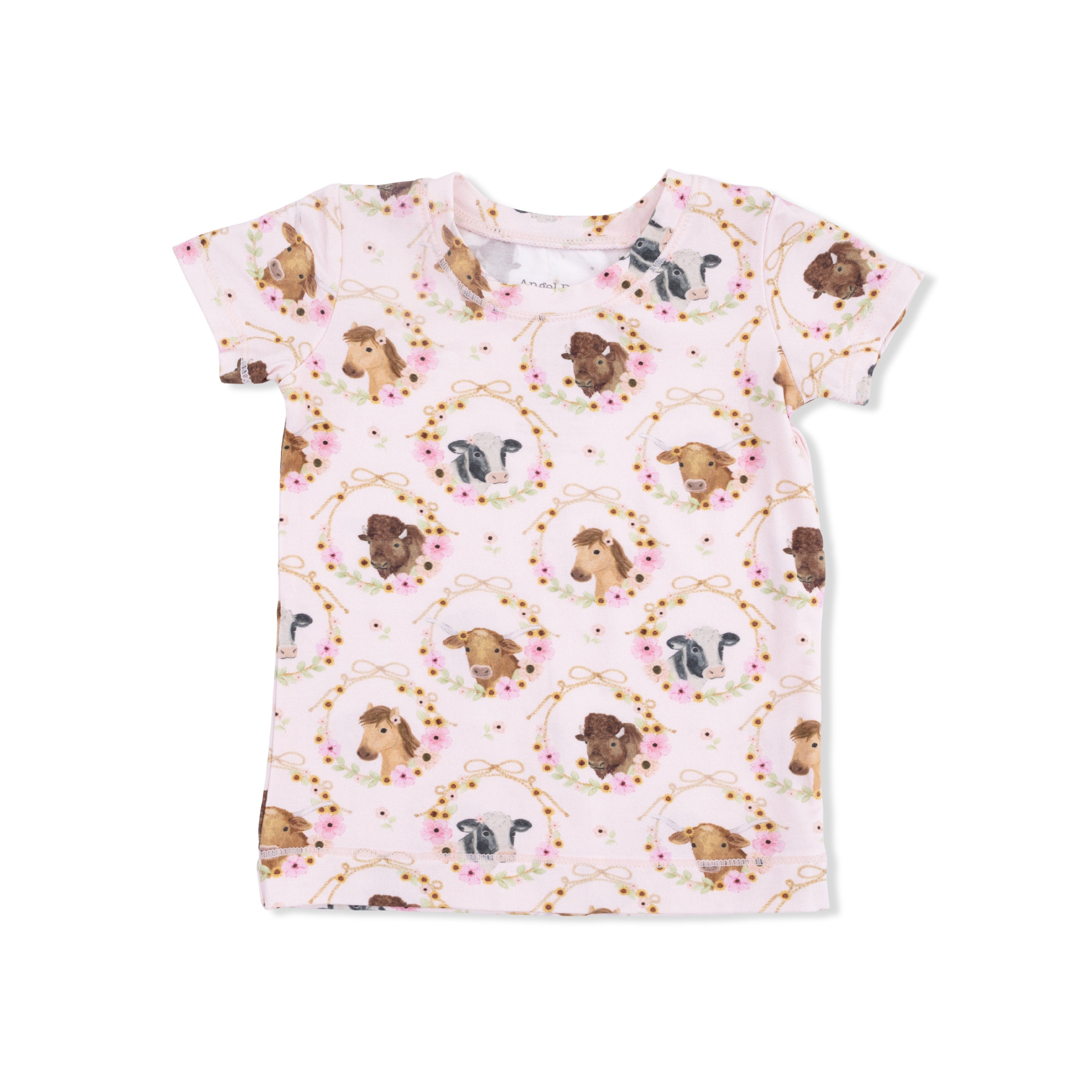 Farm Animals Floral Cameos Pink - Short Sleeve Loungewear Set