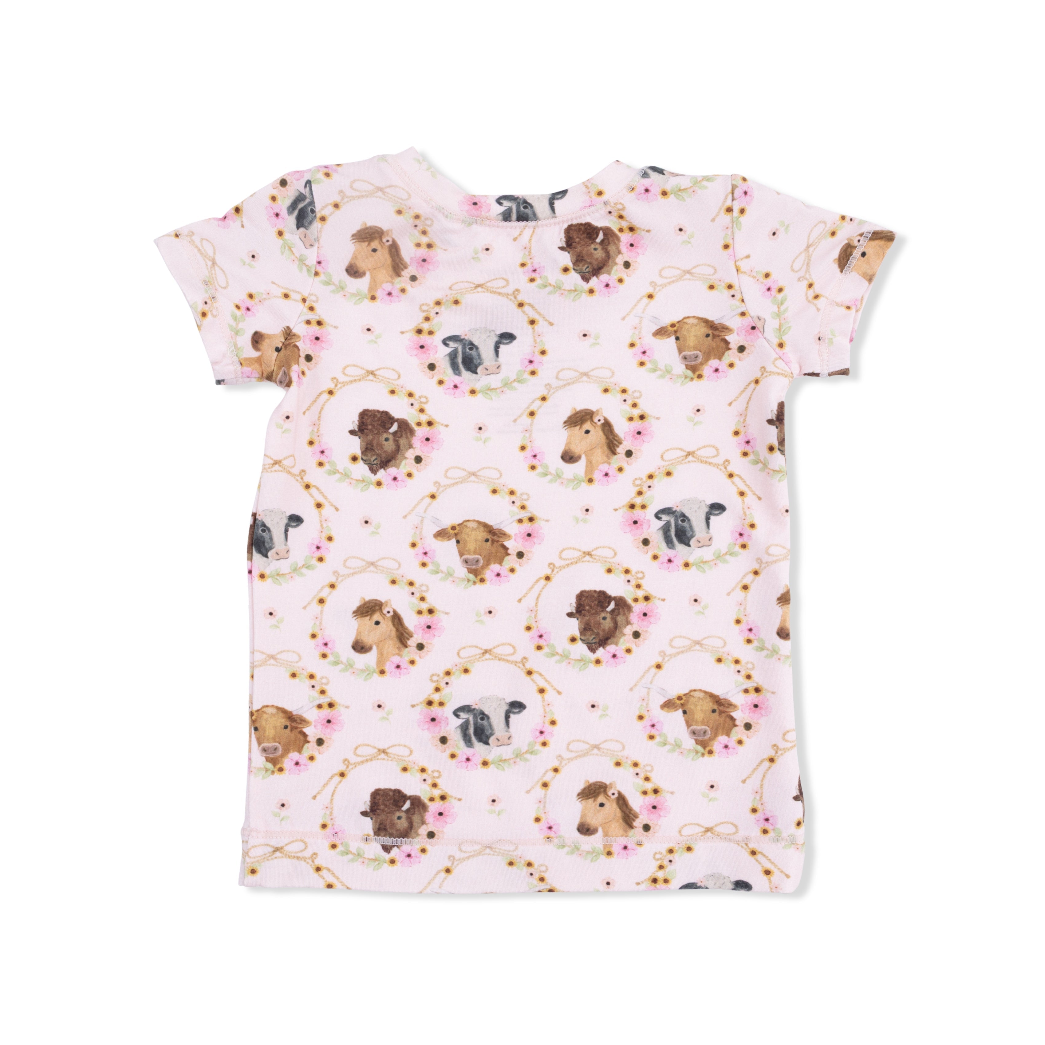 Farm Animals Floral Cameos Pink - Short Sleeve Loungewear Set