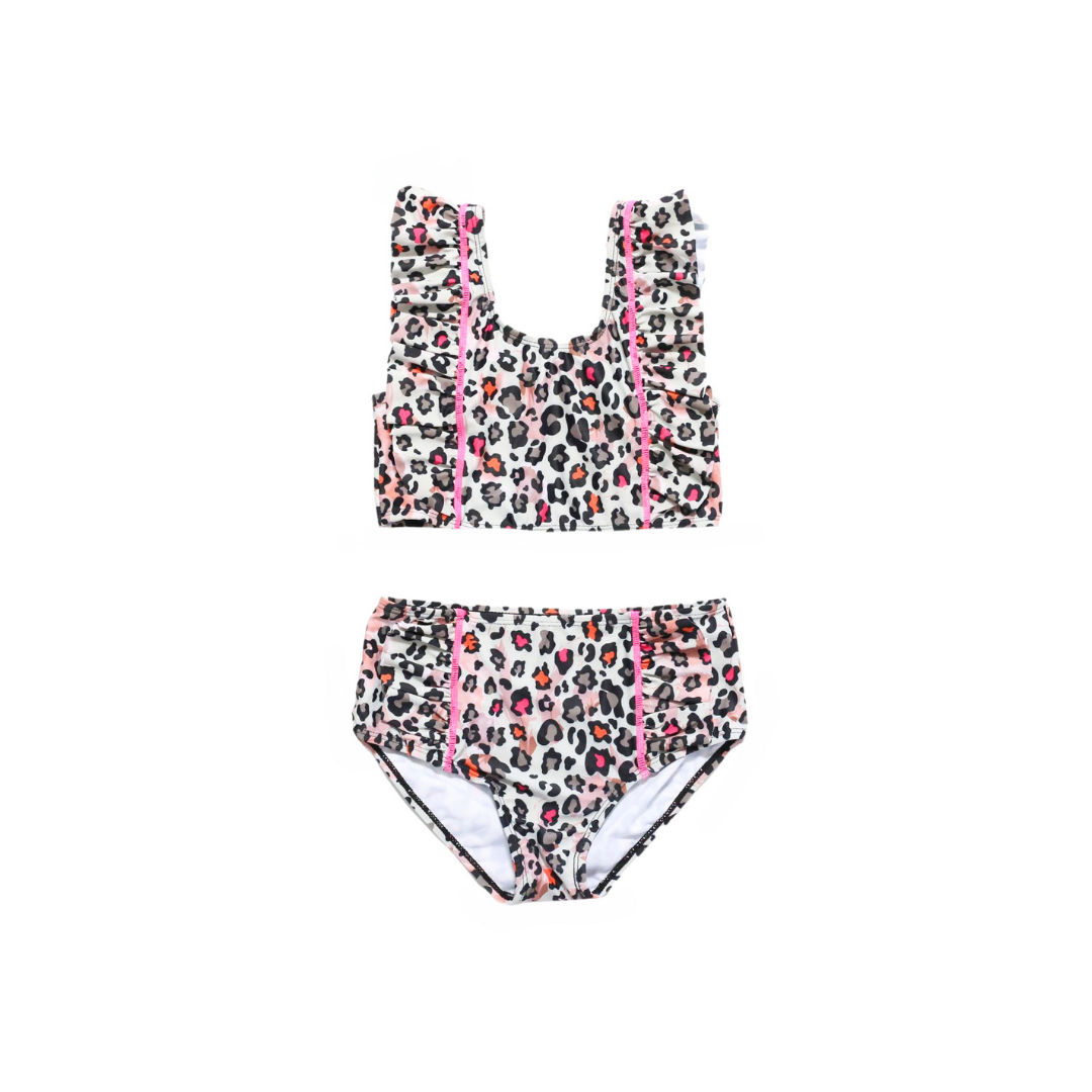 Toddler Swimsuit Two Piece – Leopard Print, Ruffle Trim