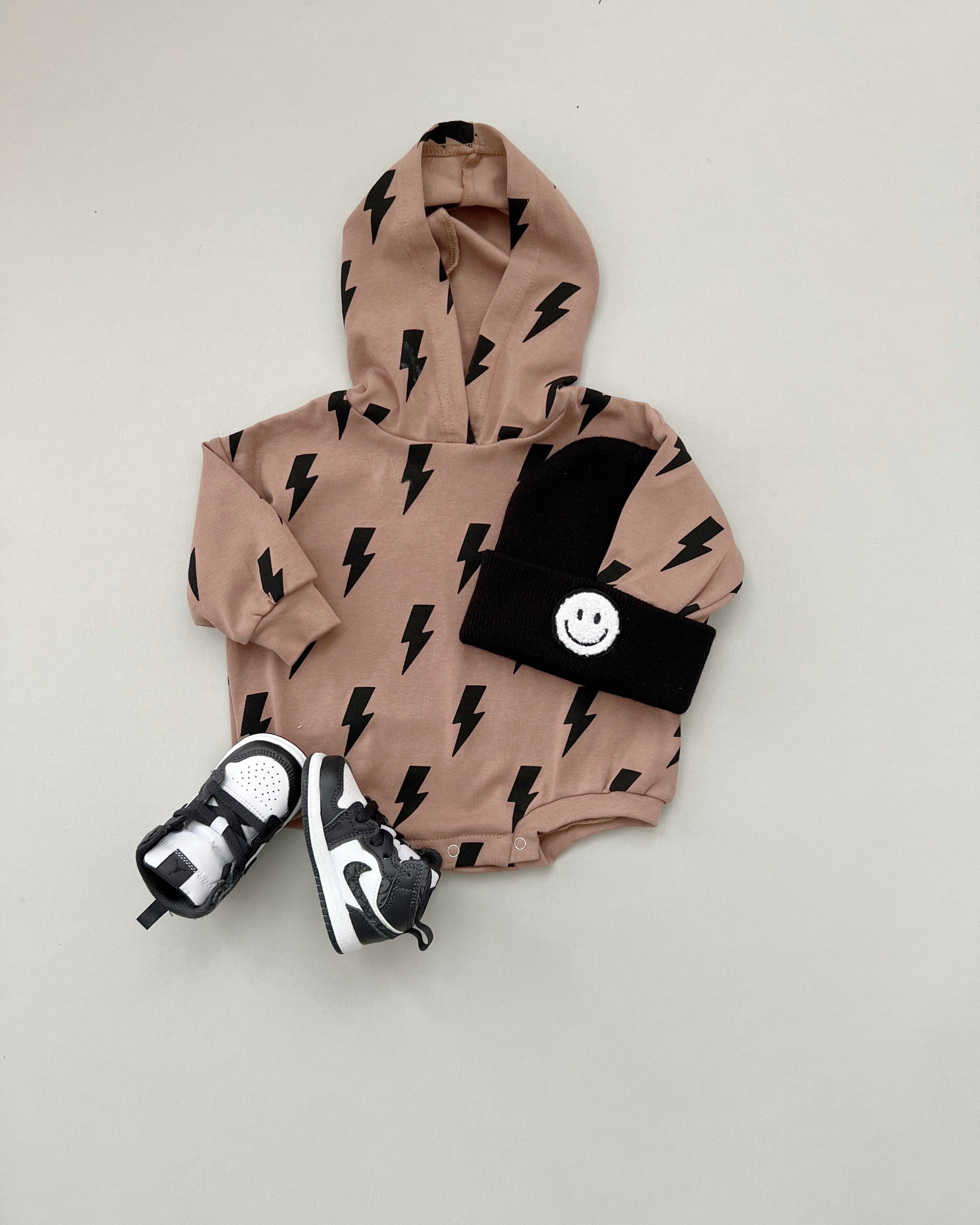 Hooded Bubble Romper | Mocha Bolts