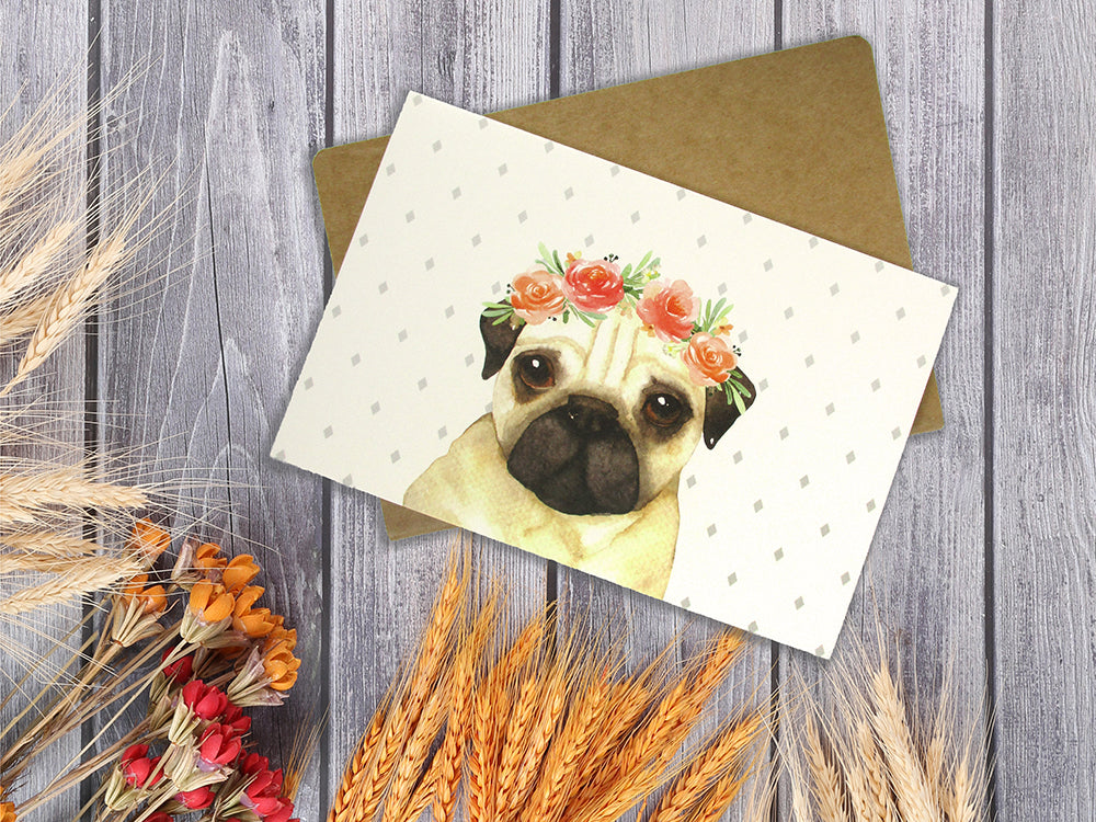 Dogs With Floral Crowns - 36 Pack Assorted Greeting Cards For All Occasions - 9 Design