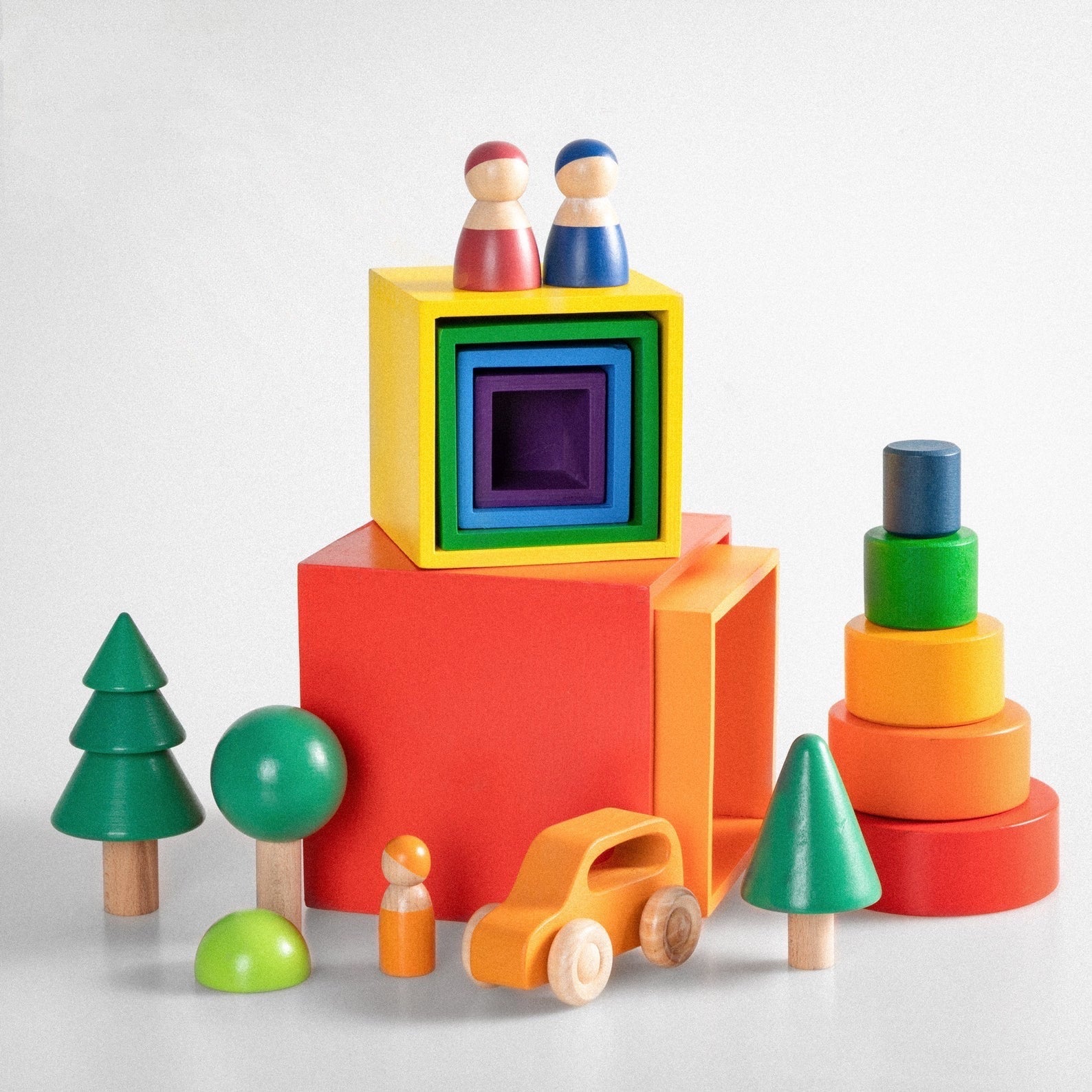 6 Pcs Colored Rainbow Wooden Nesting Box Set In Primary Color