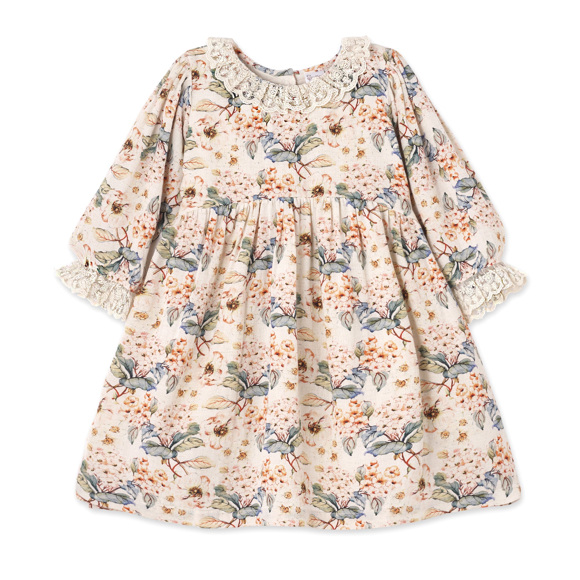 Vivian Girl's Woven Floral Dress With Lace Accents