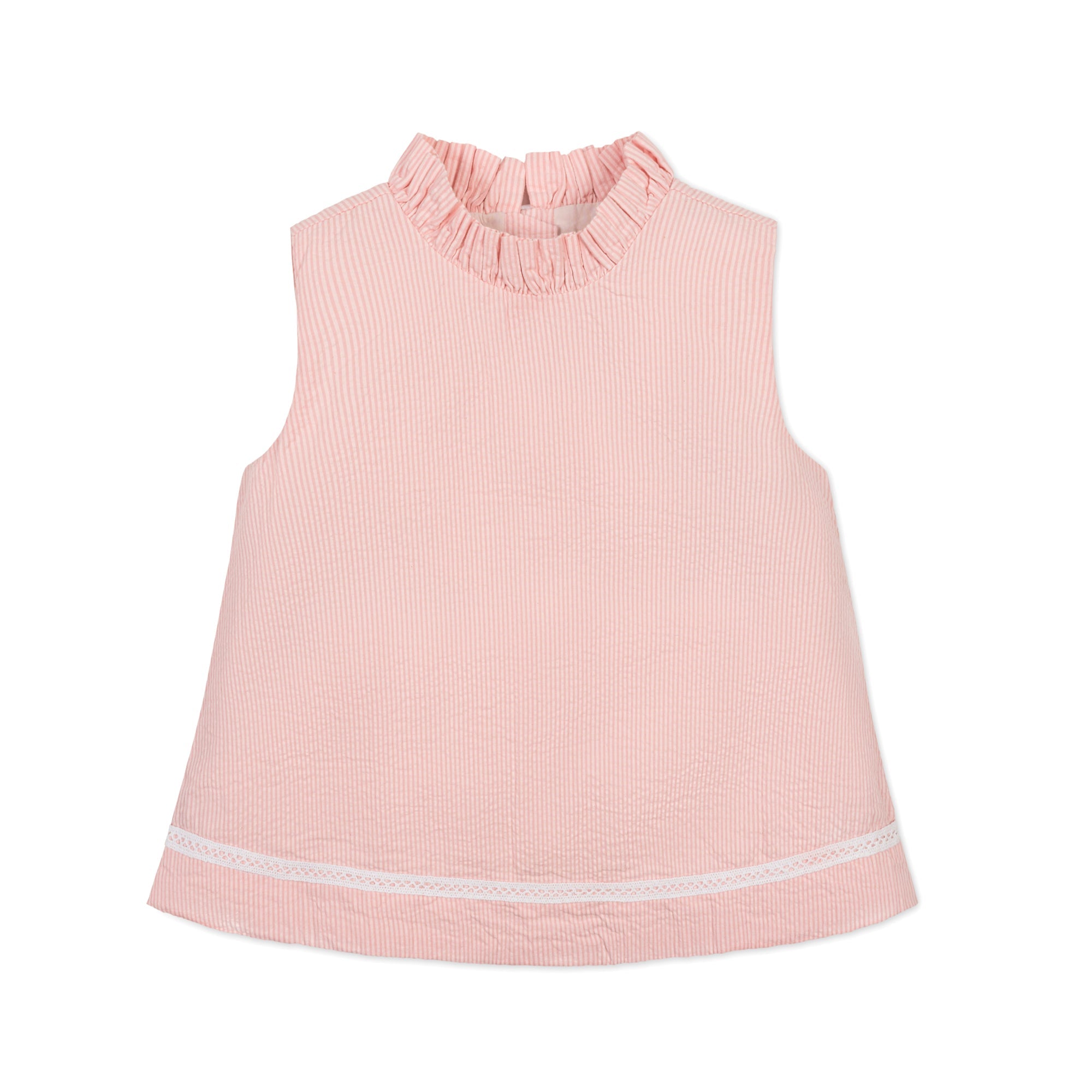 Organic Ruffle Neck Seersucker Top