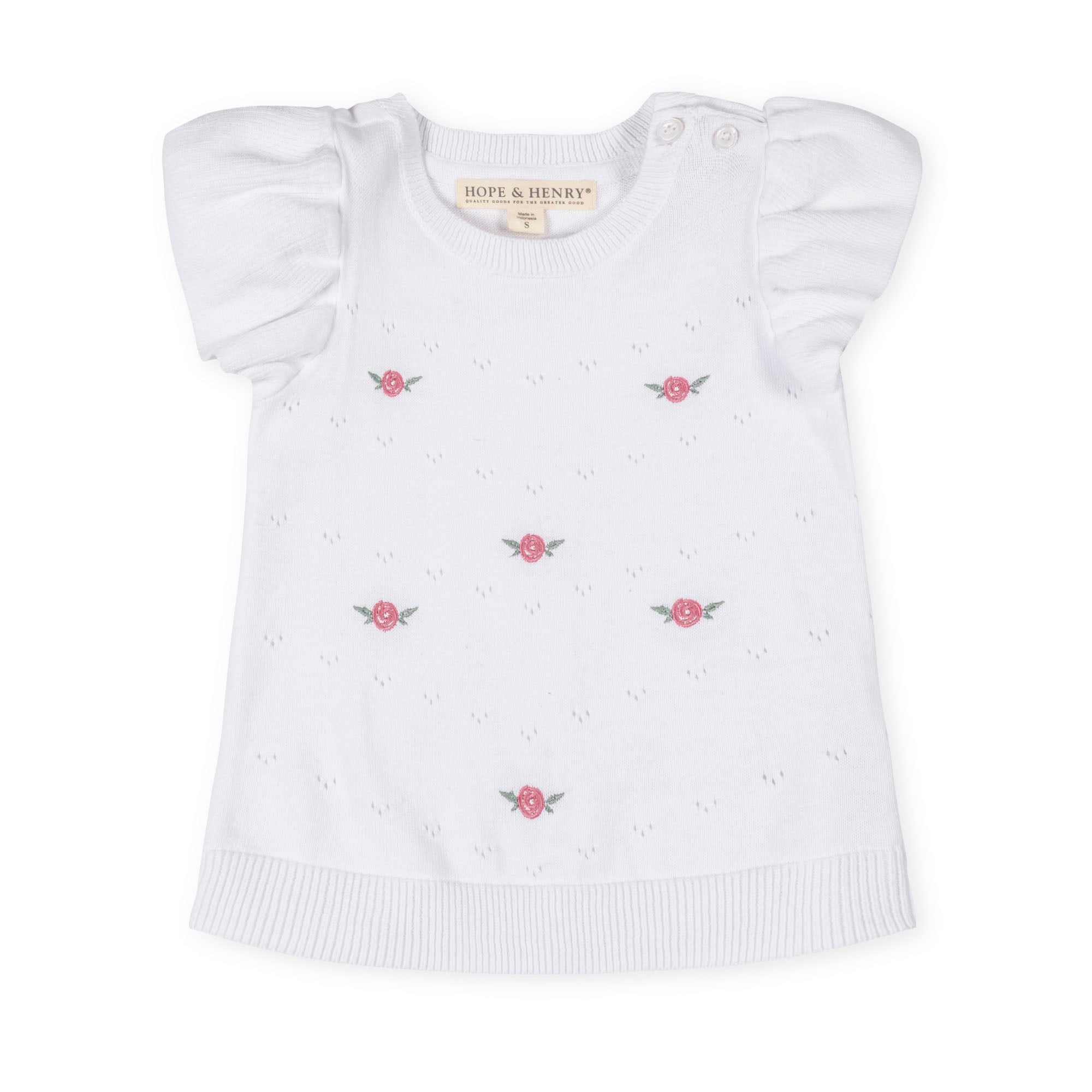 Organic Ruffle Sleeve Pointelle Sweater