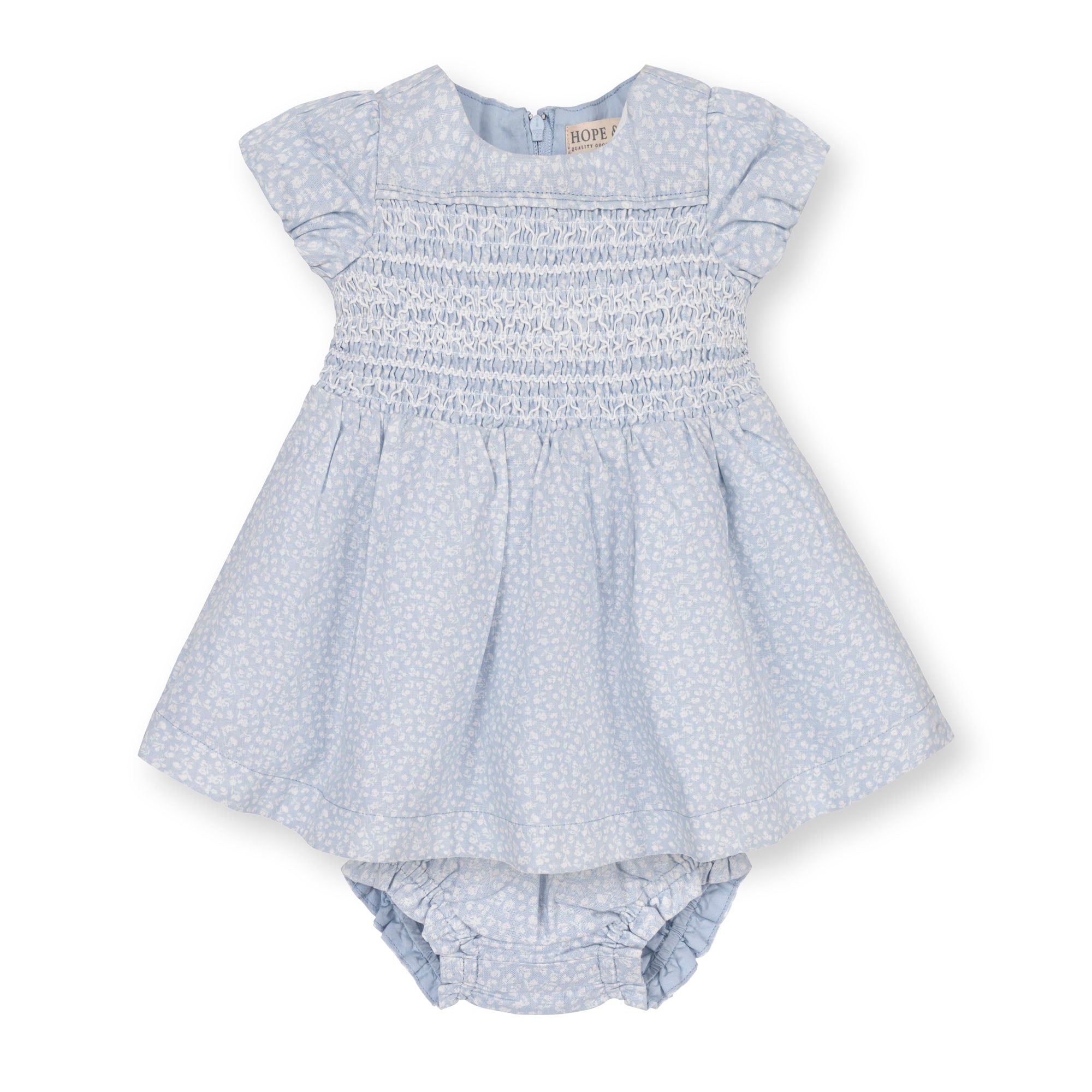 Linen Smocked Puff Sleeve Dress