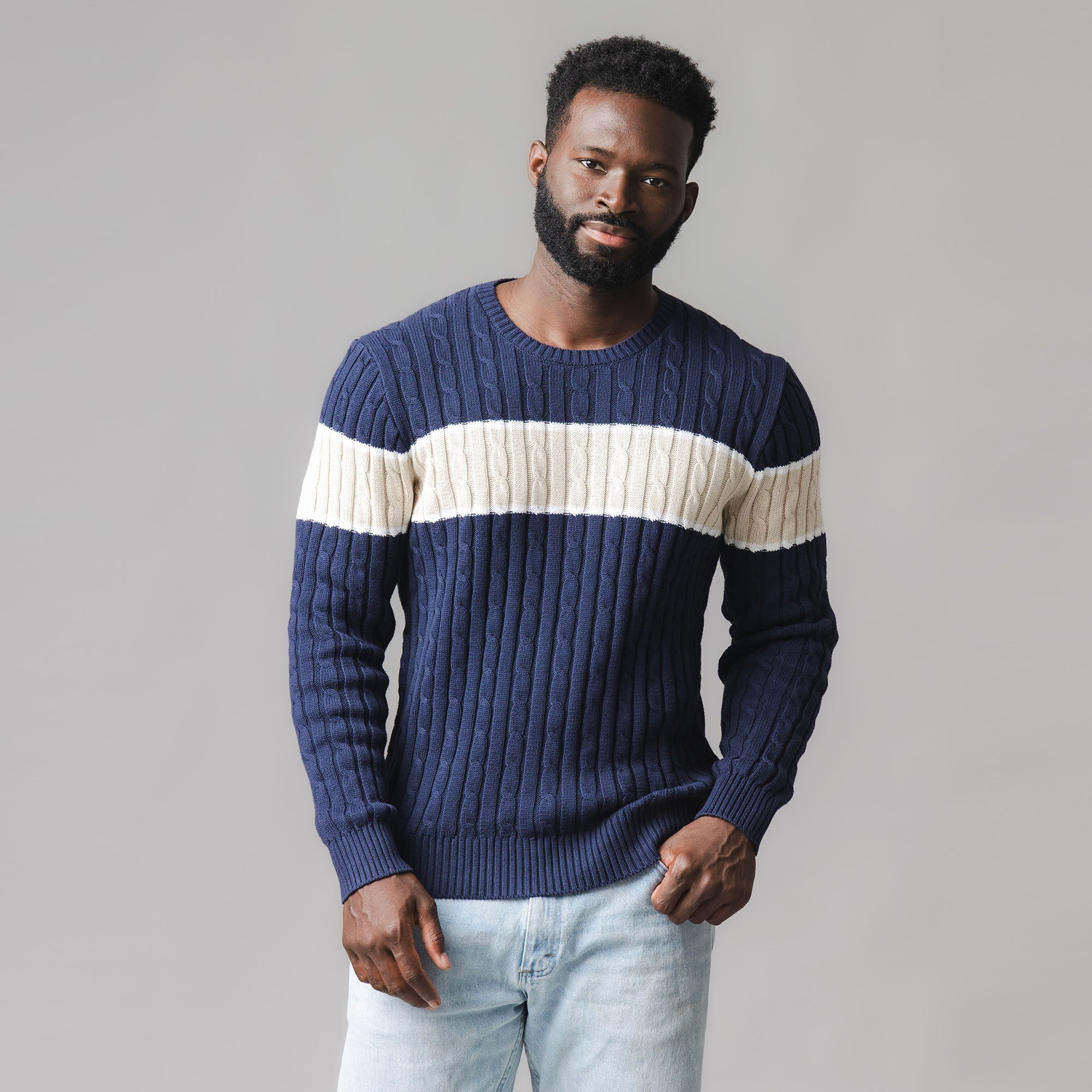 Organic Crew Neck Cable Sweater