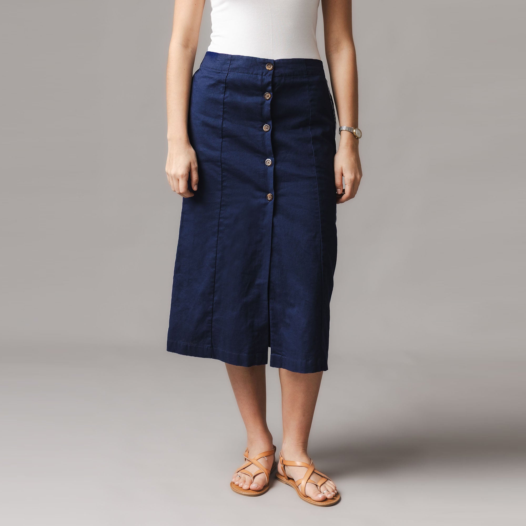 Linen Button Front Skirt