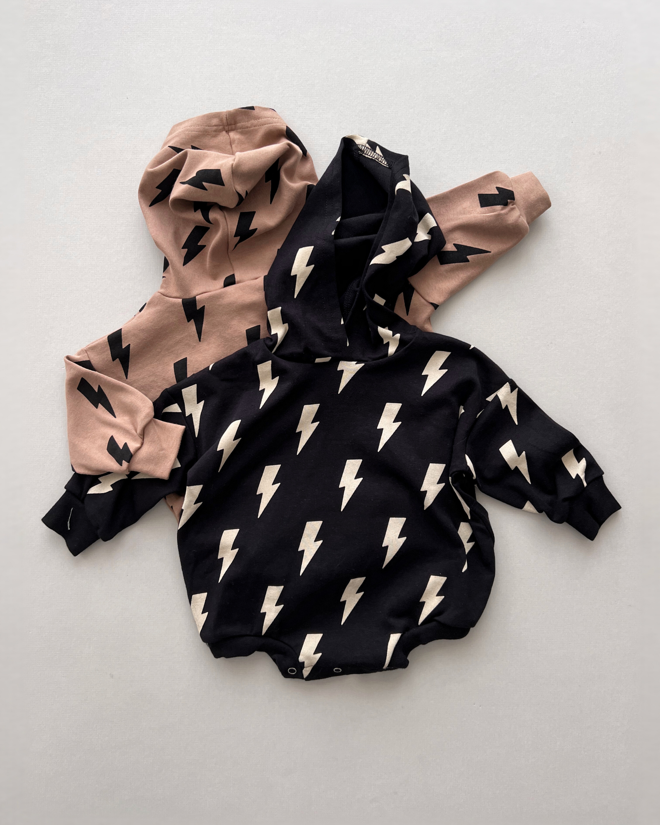 Hooded Bubble Romper | Black Bolts