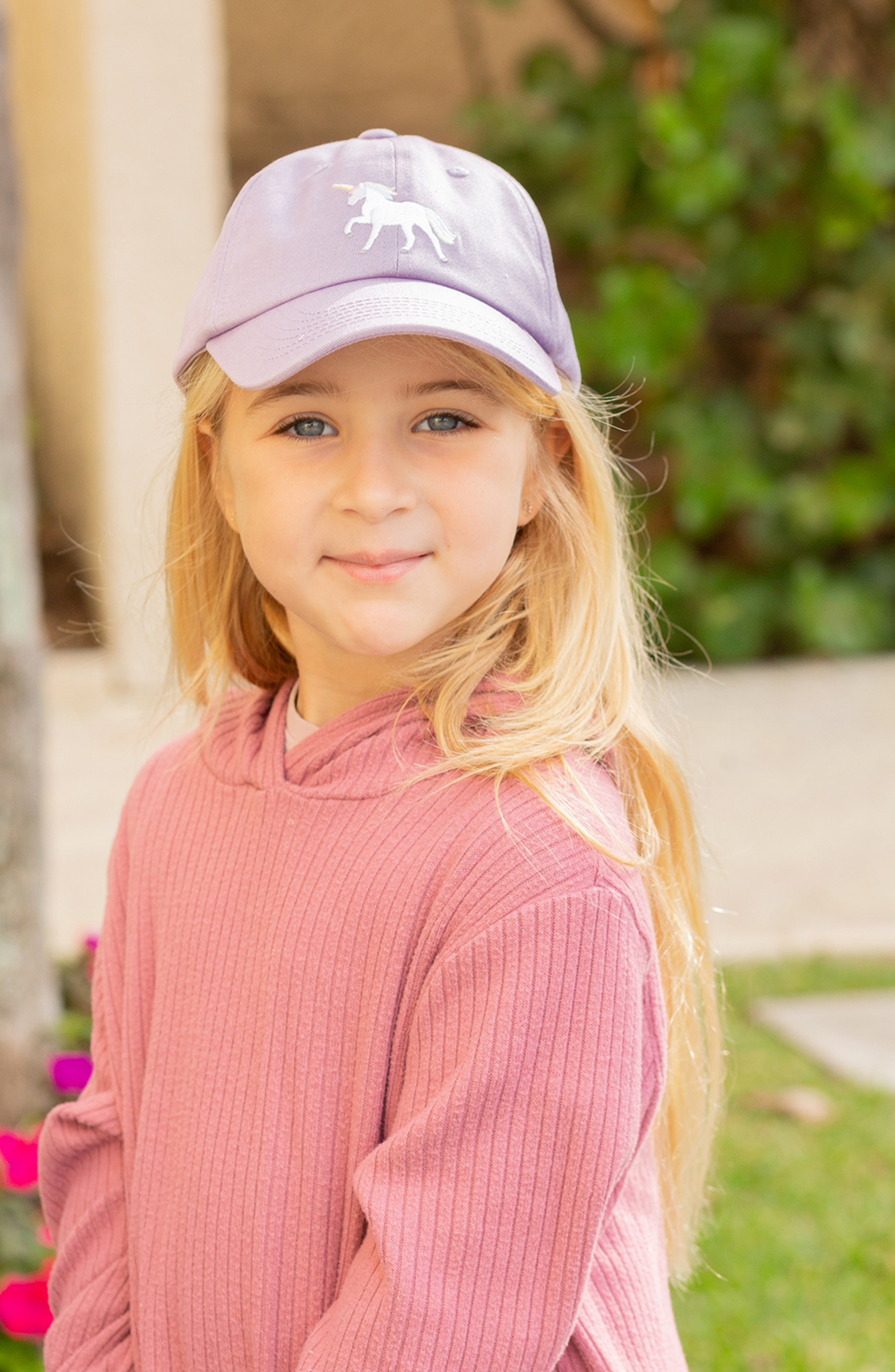 Rainbow Unicorn Bow Baseball Hat (girls)