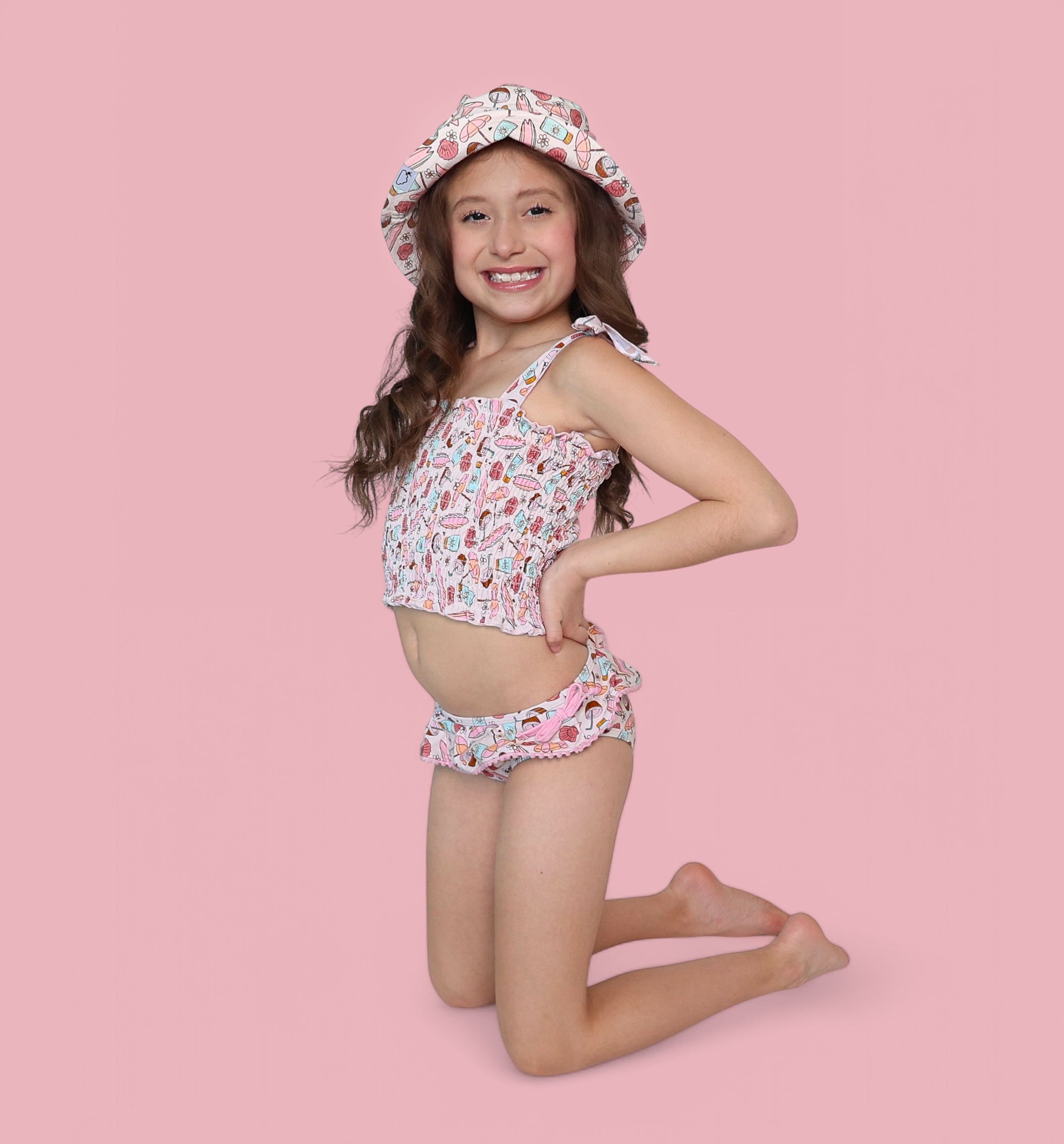 Fun In The Sun Dream Smocked Tankini Two Piece Swim Suit
