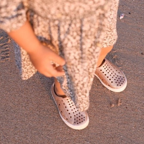 Toddler Girls Perforated Slip On Water Sneakers in Gold Glitter - Kira