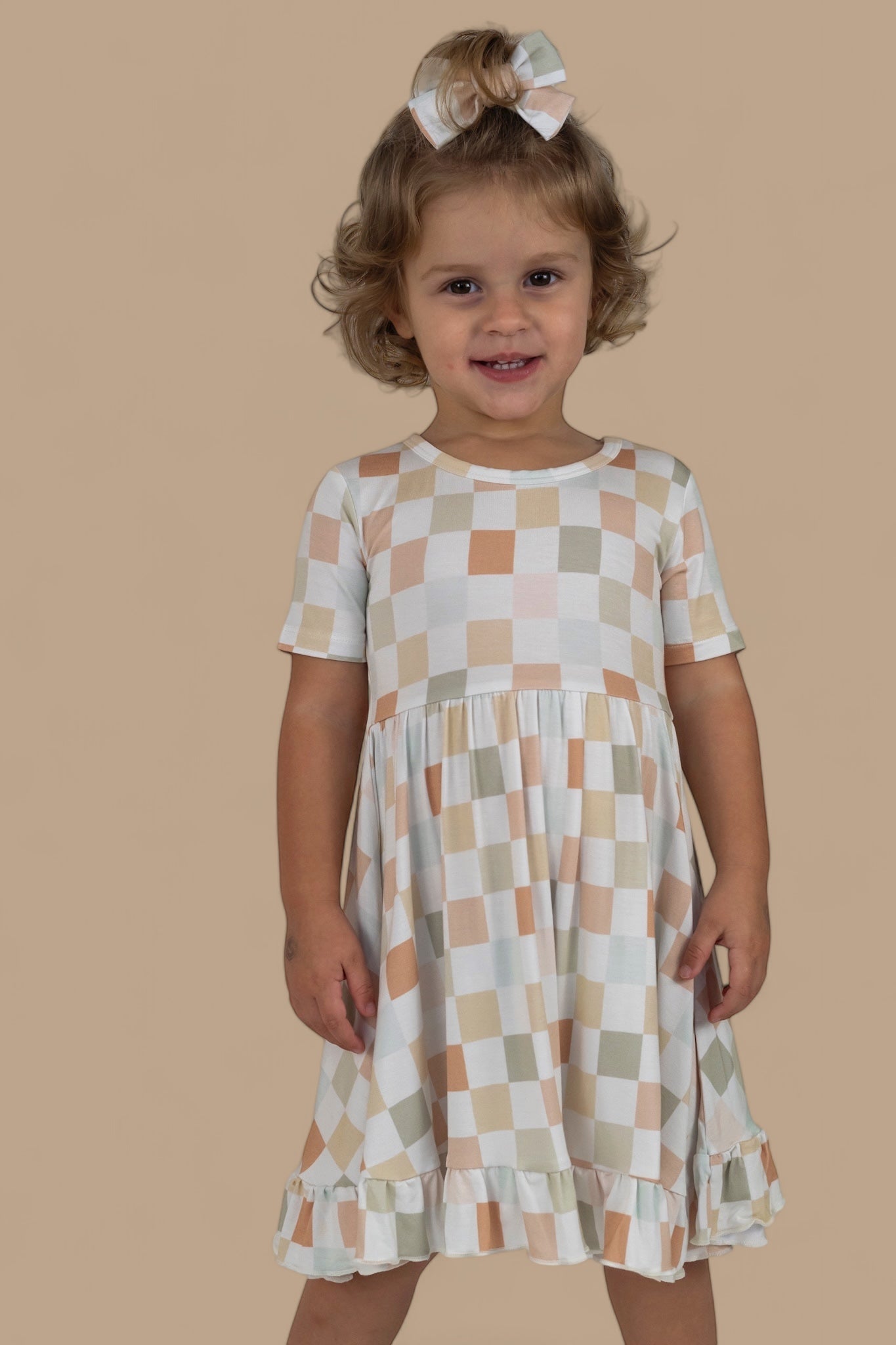 Muted Checkers Dream Ruffle Dress
