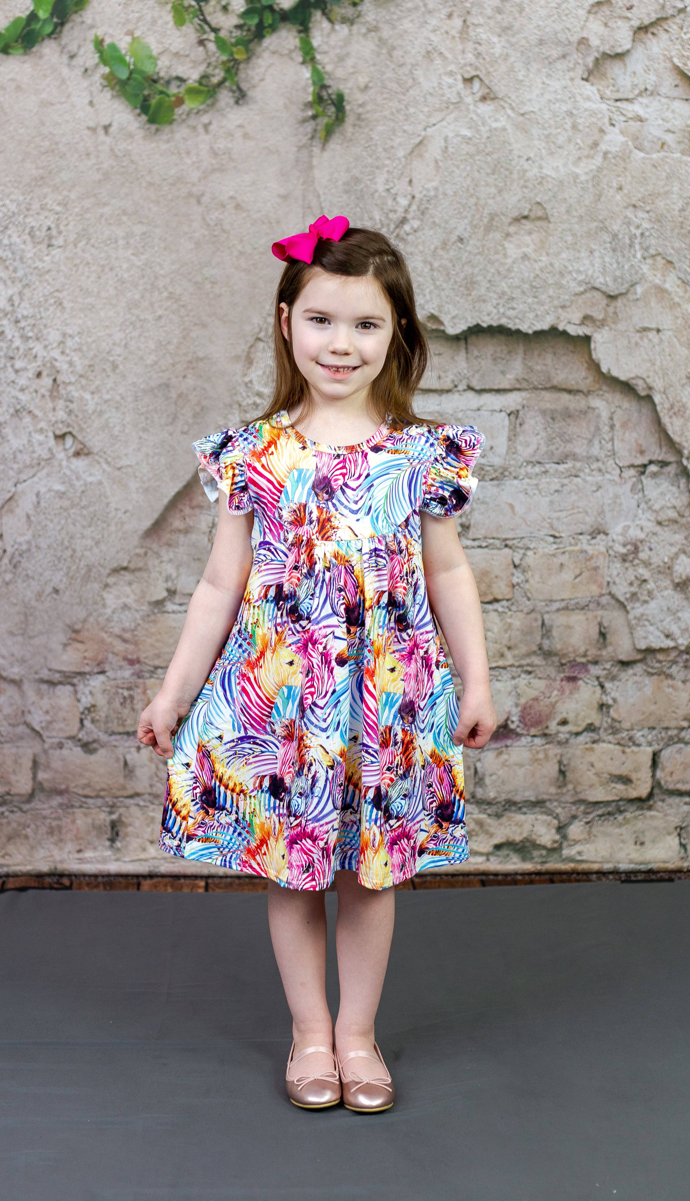 Rainbow Zebra Milk Silk Flutter Dress