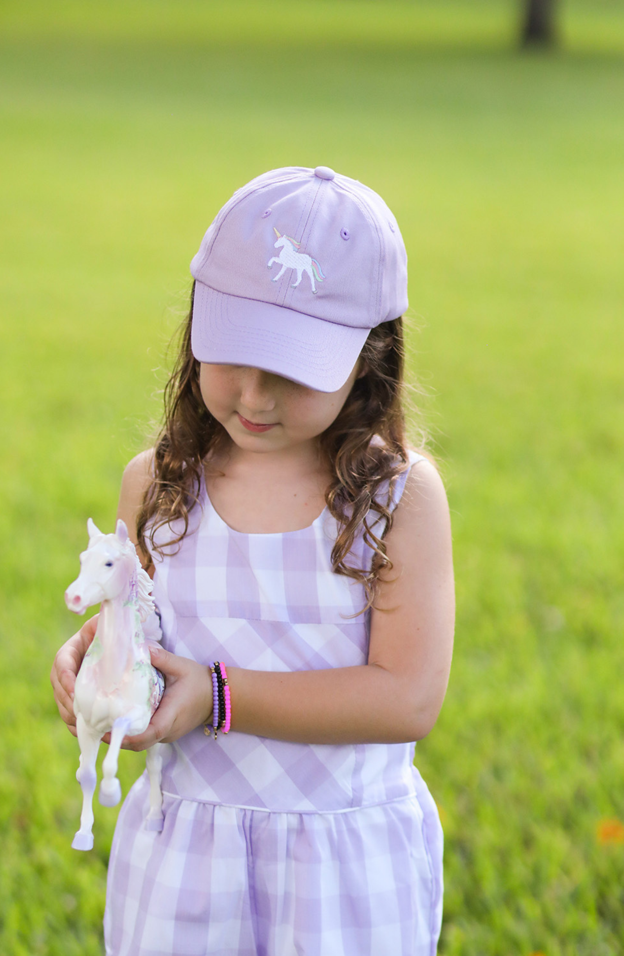 Rainbow Unicorn Bow Baseball Hat (girls)