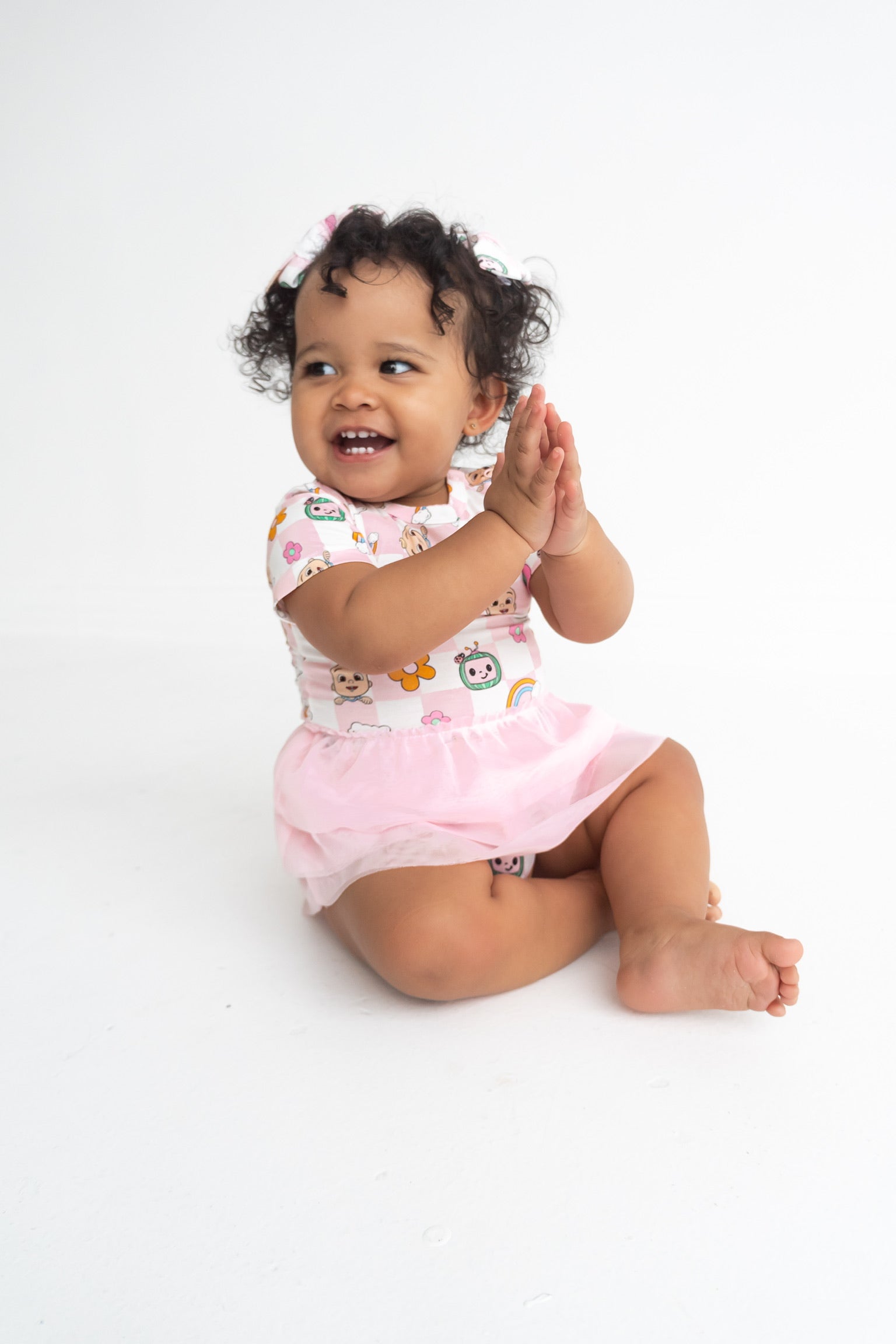 Dream Big Little Co X Cocomelon Jj Rainbow Checkers Dream Tutu Short Sleeve Bodysuit Dress