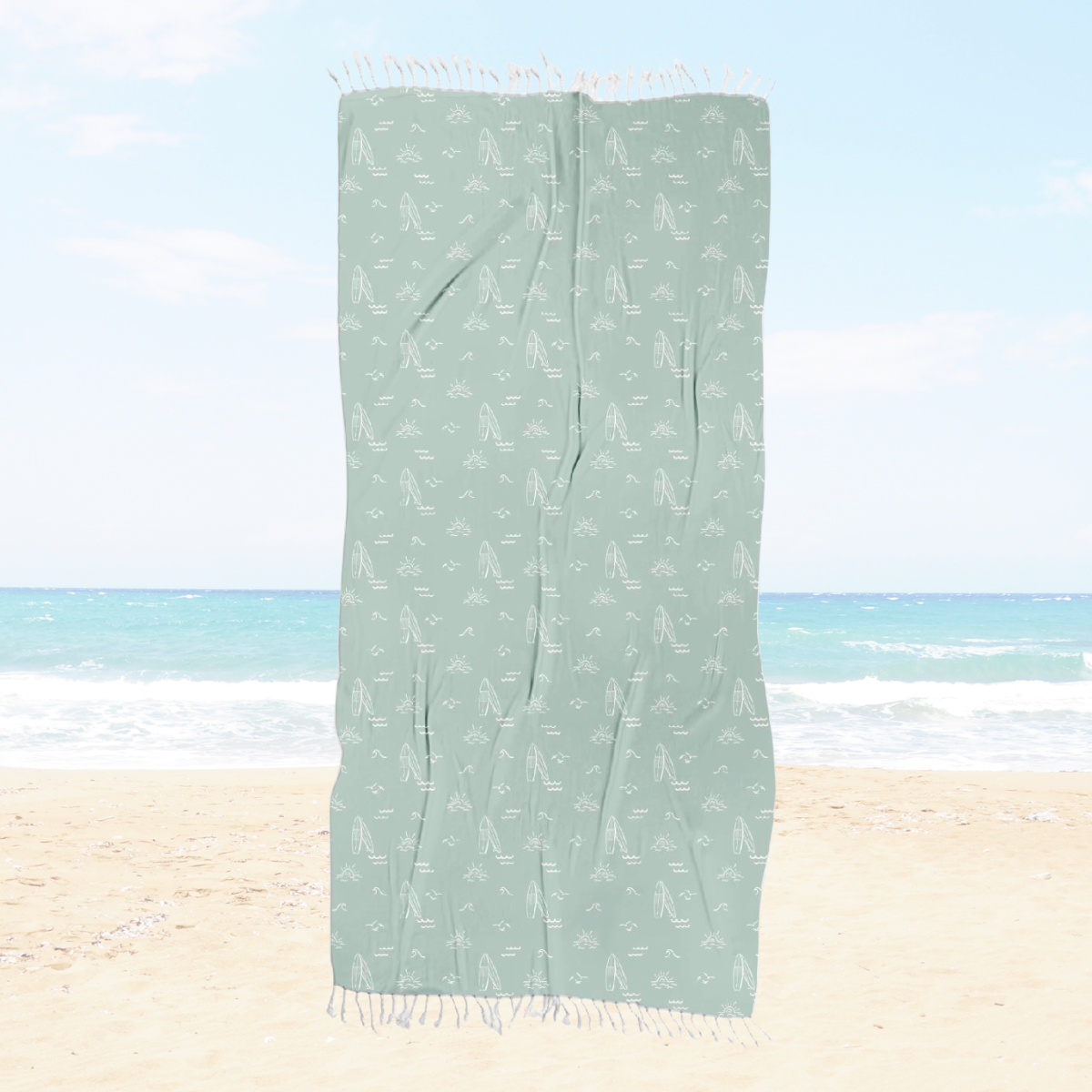 Sage Surfer Fringe Beach Towel