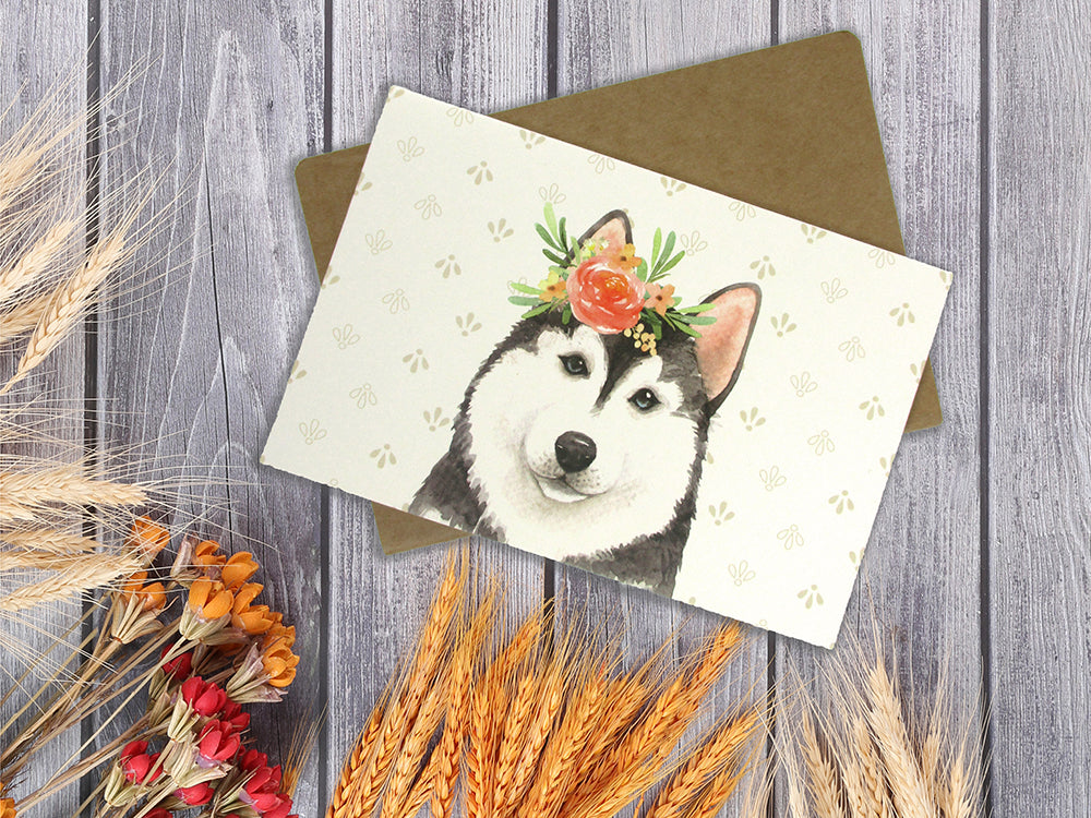 Dogs With Floral Crowns - 36 Pack Assorted Greeting Cards For All Occasions - 9 Design
