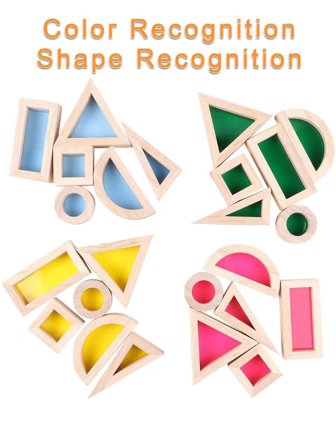 24 Pcs Rainbow Acrylic Sensory Wooden Building Blocks