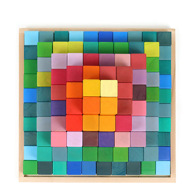 100 Pcs Stained Large Stepped Pyramid Wooden Stacking Building Blocks