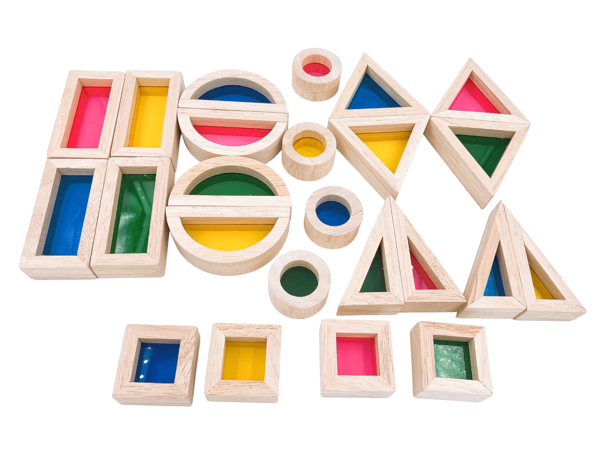 24 Pcs Rainbow Acrylic Sensory Wooden Building Blocks