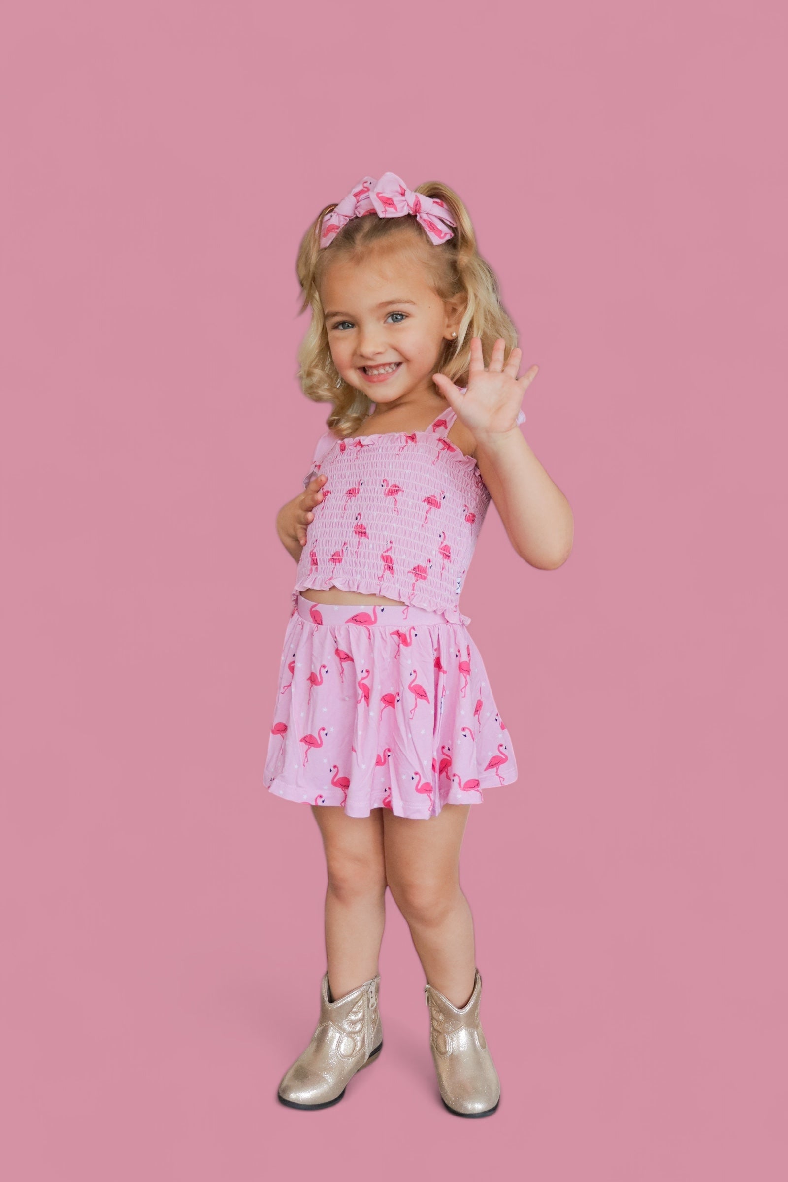 Flocking Flamingos Dream Smocked Skort Set