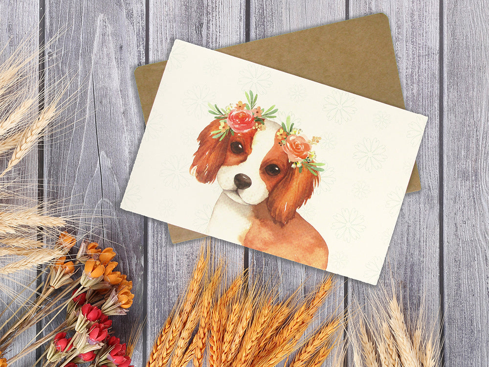 Dogs With Floral Crowns - 36 Pack Assorted Greeting Cards For All Occasions - 9 Design