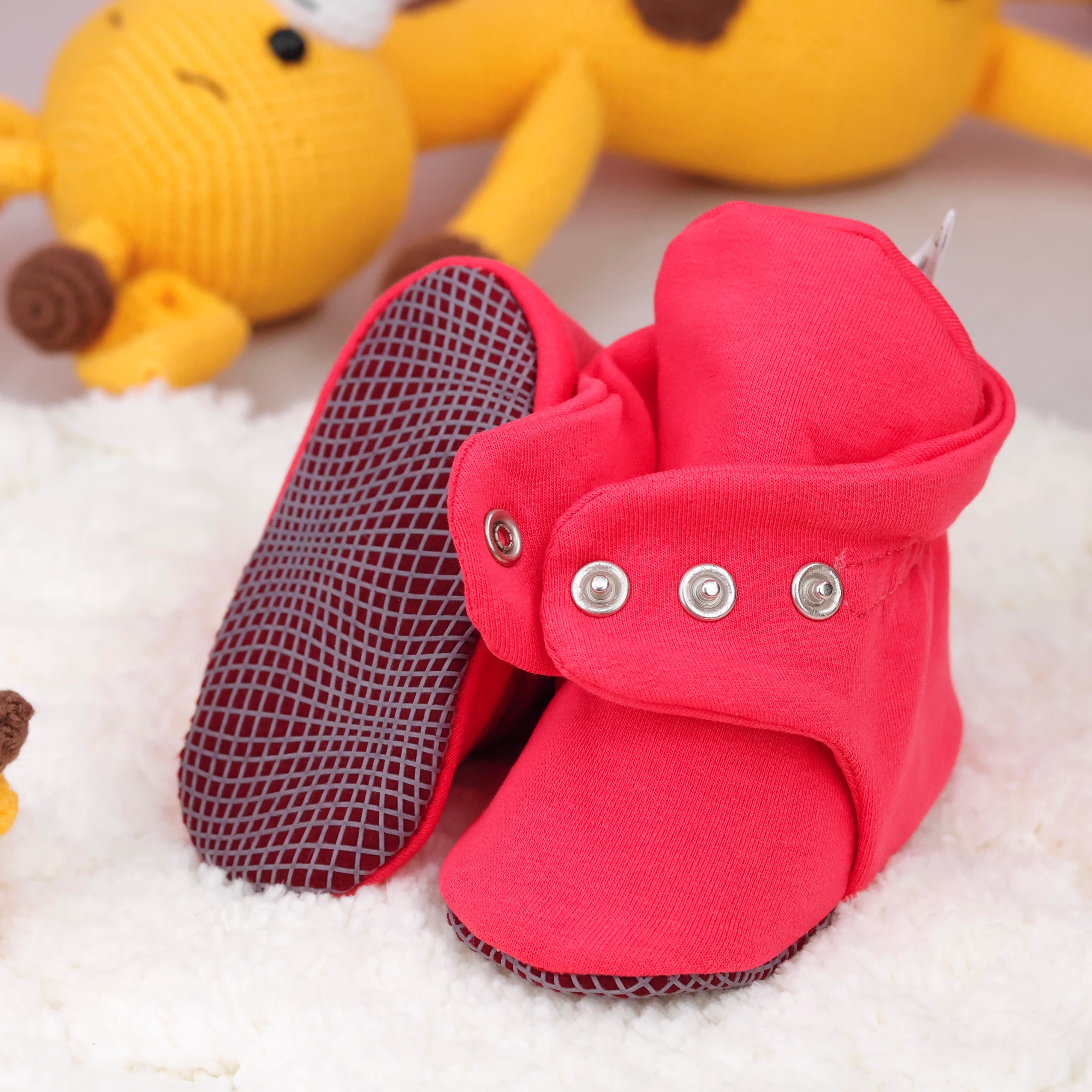 Organic Cotton Baby Booties, Non-slip Sole, Cotton Newborn Booties Home Nursery Shoes, Vermilon